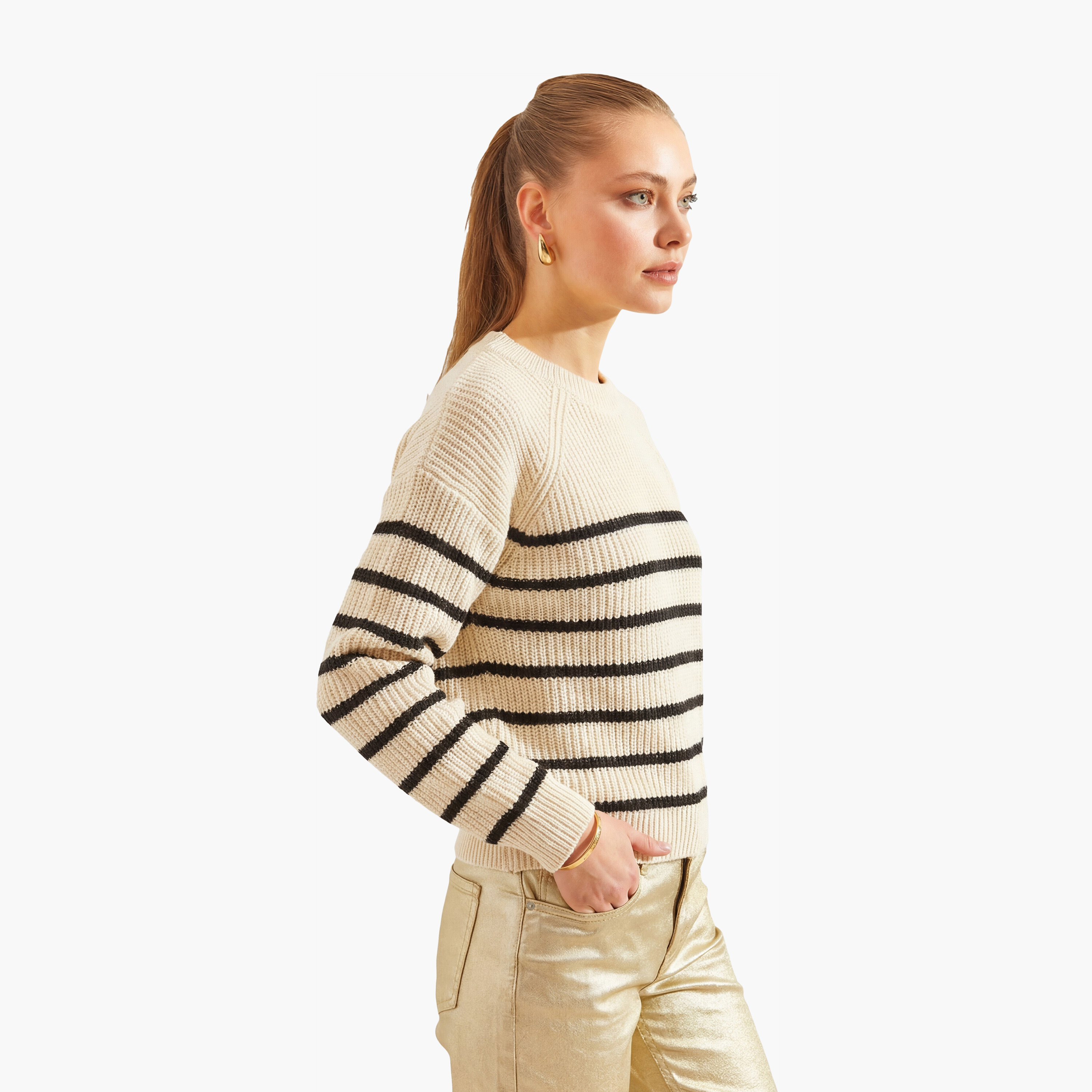 كنزة نسائي مضلع ومخطط باللون الكريمي من بيانكو لوتشي-women-clothing-cardigansandjumpers-jumpers-image-1