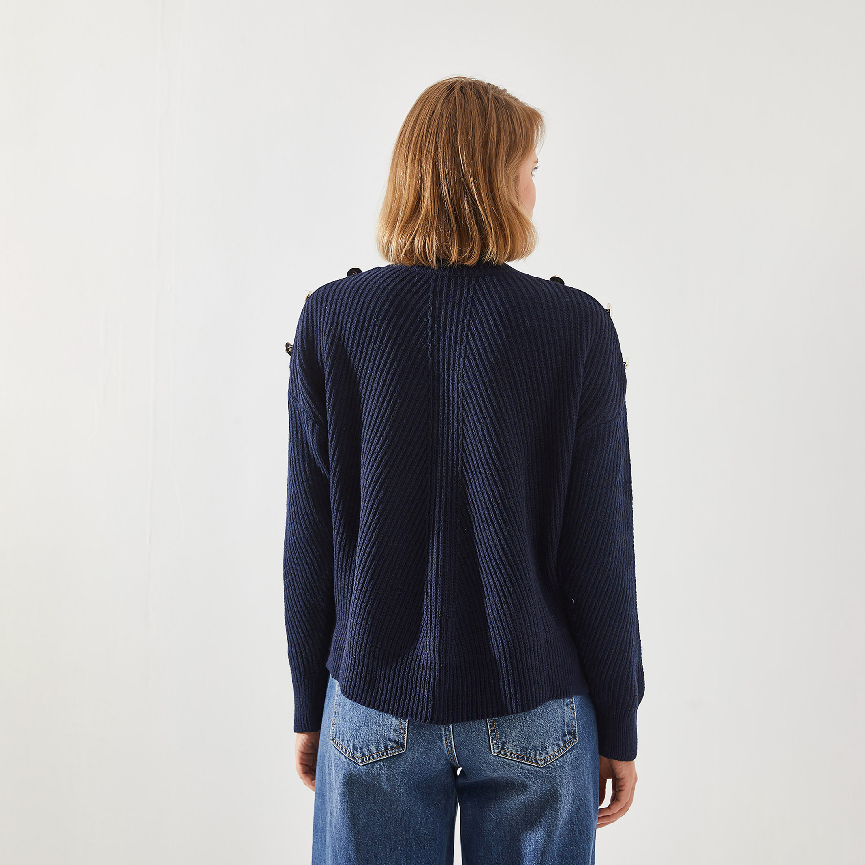 كنزة نسائي مضلع بأكمام منسدلة باللون الأزرق من بيانكو لوتشي-women-clothing-cardigansandjumpers-jumpers-image-4