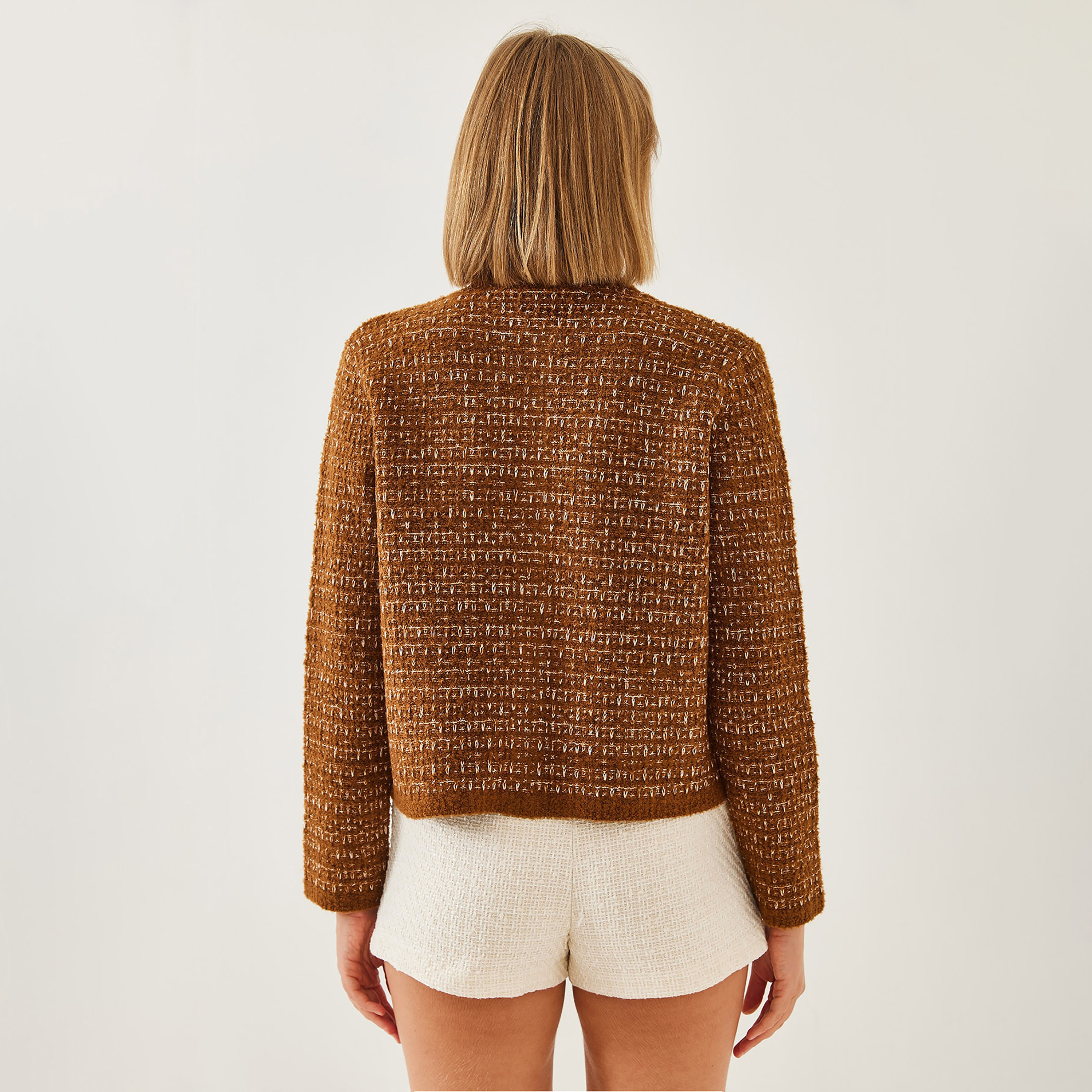 Bianco Lucci Brown Tweed Women's Cardigan-women-winterwear-cardigansandjumpers-cardigans-image-3