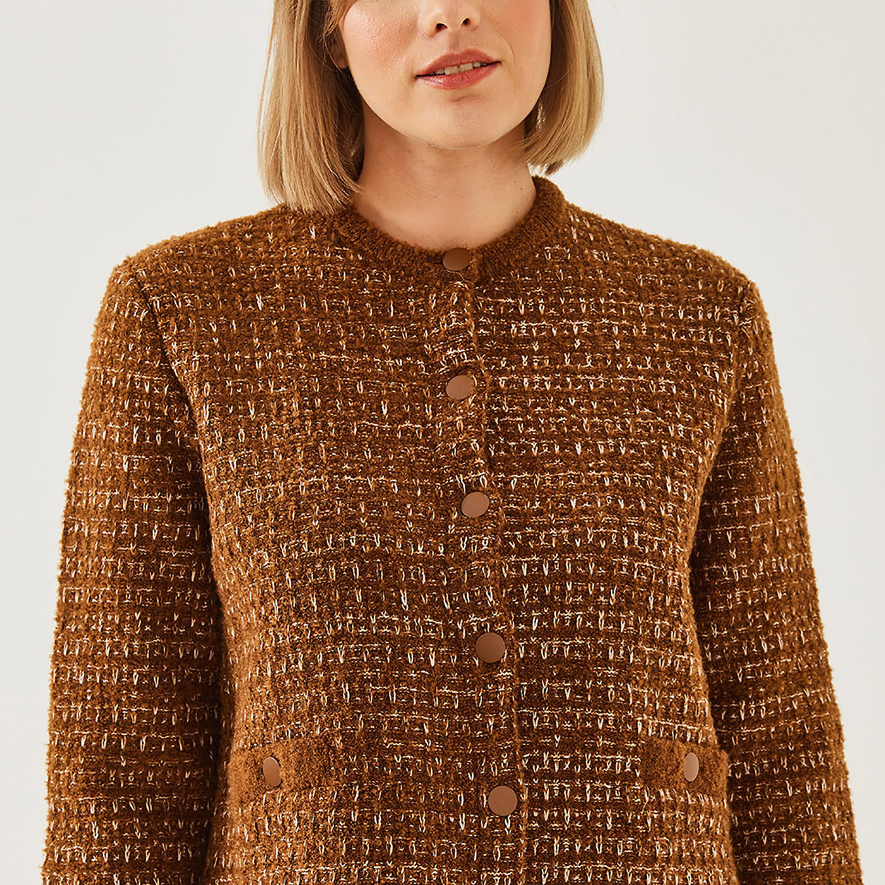 Bianco Lucci Brown Tweed Women's Cardigan-women-winterwear-cardigansandjumpers-cardigans-image-4