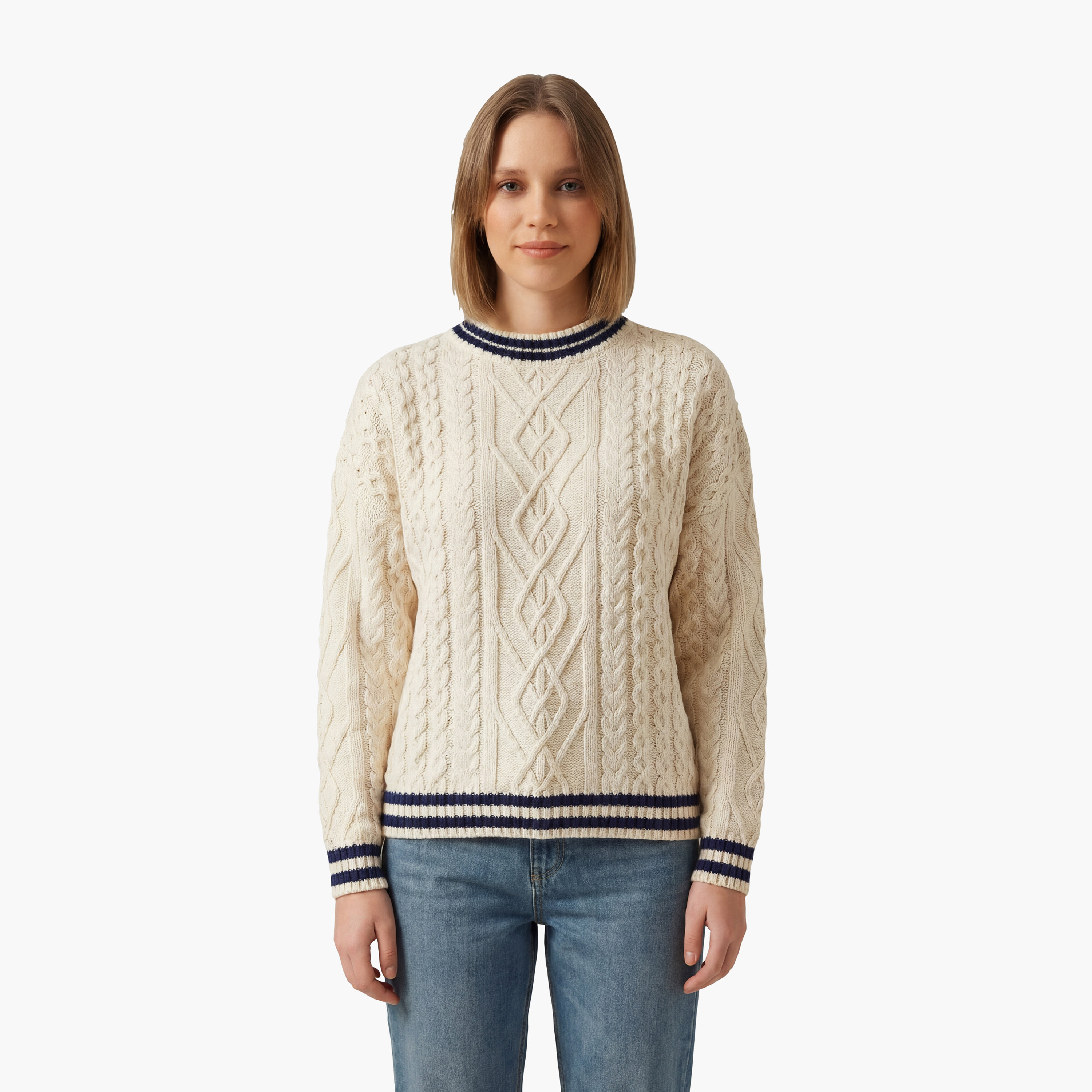 كنزة نسائي محبوك بنمط ضفائر باللون الكريمي من بيانكو لوتشي-women-clothing-cardigansandjumpers-jumpers-image-4
