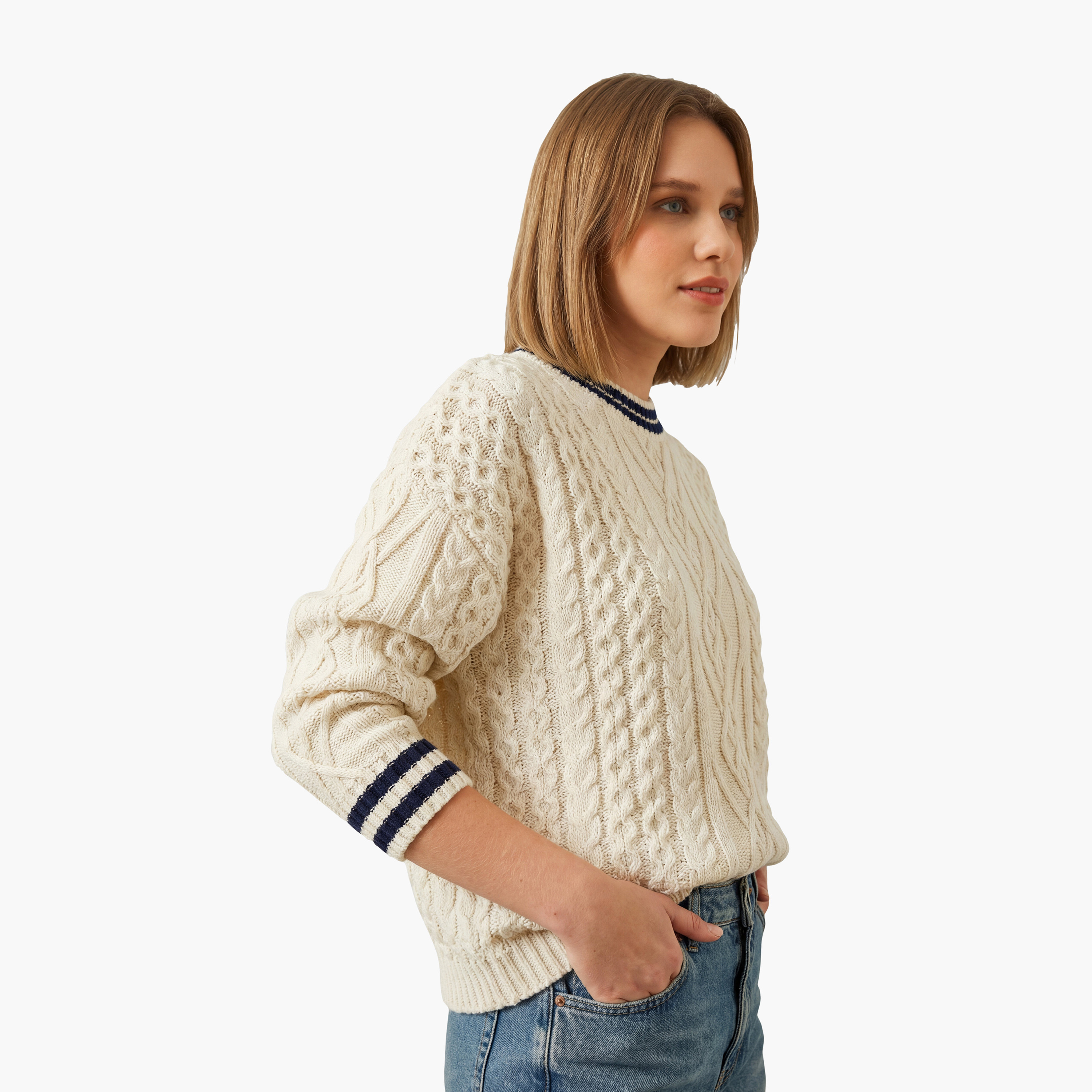 Bianco Lucci Cream Cable Knitted Women's Sweater-women-clothing-cardigansandjumpers-jumpers-image-4