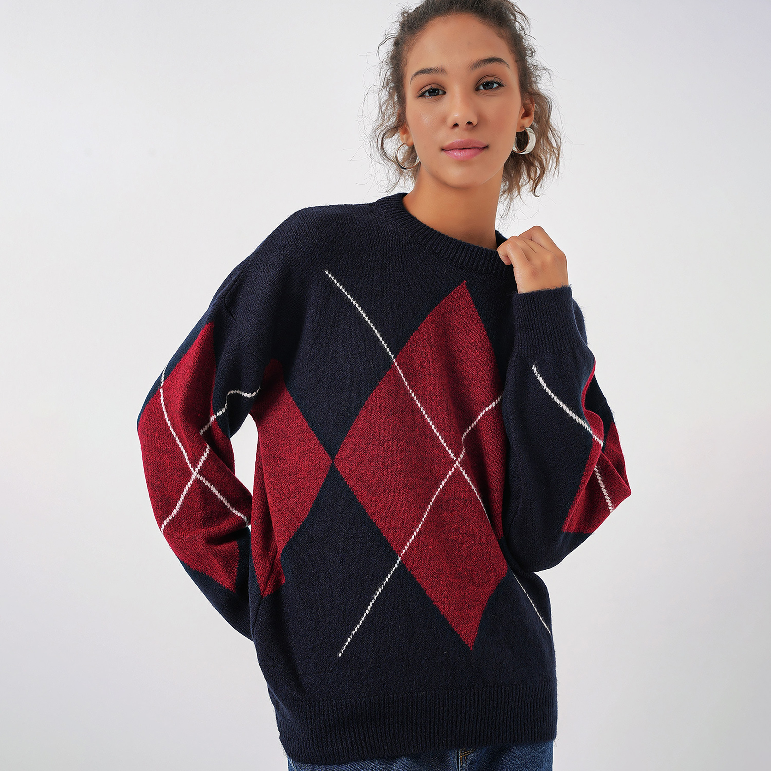 كنزة نسائي بنقشة المعينات وأكمام منسدلة من بيجدارت-women-clothing-cardigansandjumpers-jumpers-image-4