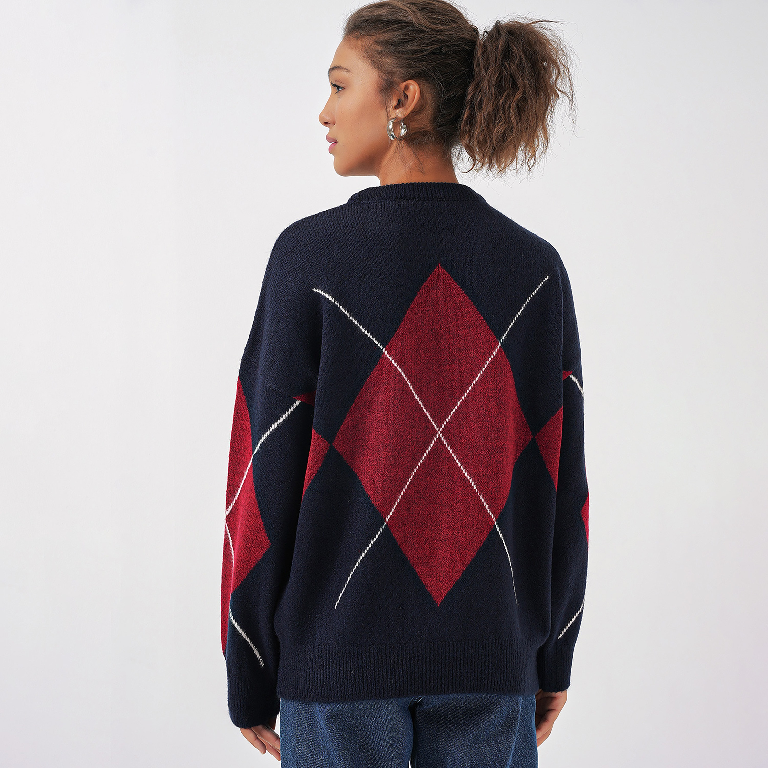 كنزة نسائي بنقشة المعينات وأكمام منسدلة من بيجدارت-women-clothing-cardigansandjumpers-jumpers-image-7