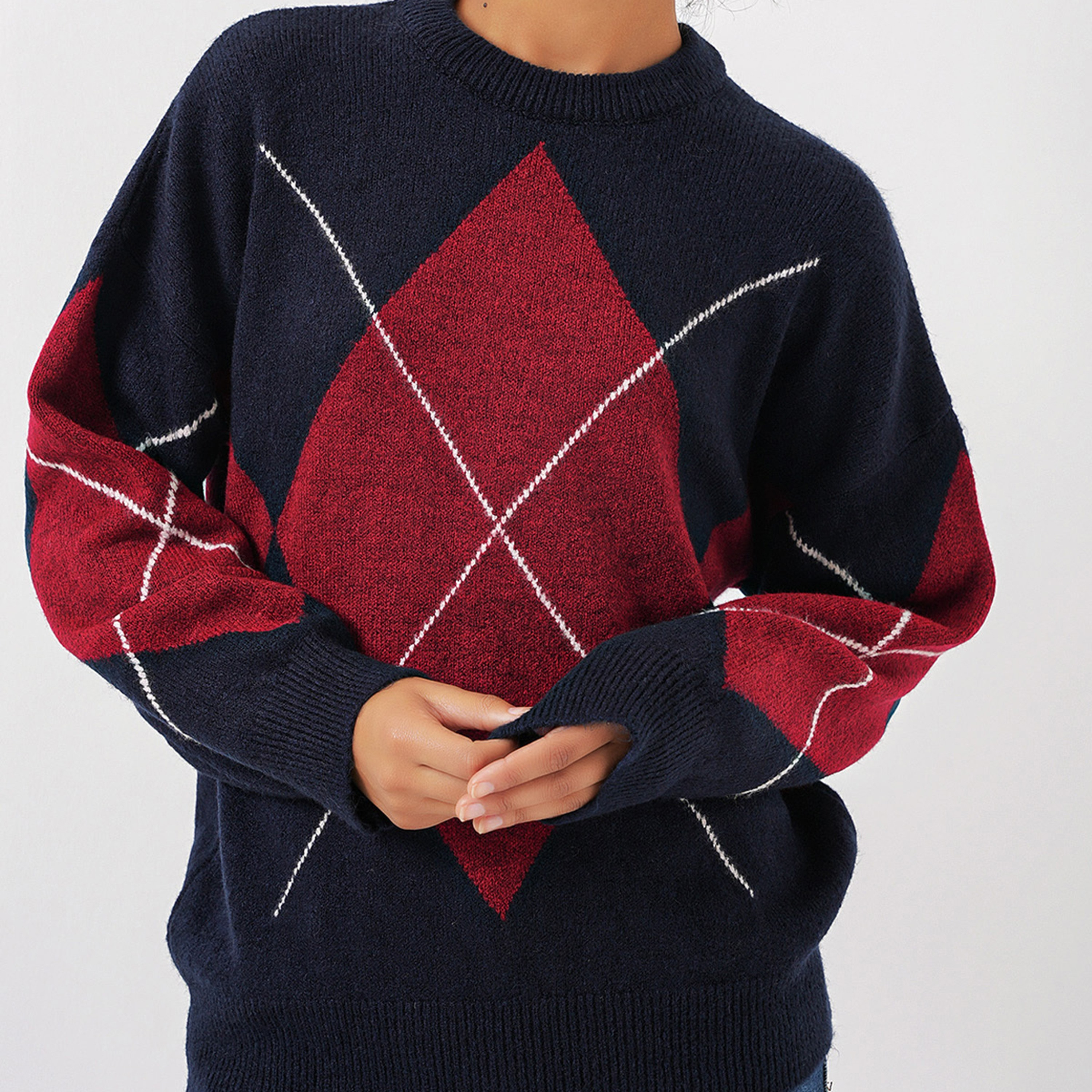 كنزة نسائي بنقشة المعينات وأكمام منسدلة من بيجدارت-women-clothing-cardigansandjumpers-jumpers-image-6