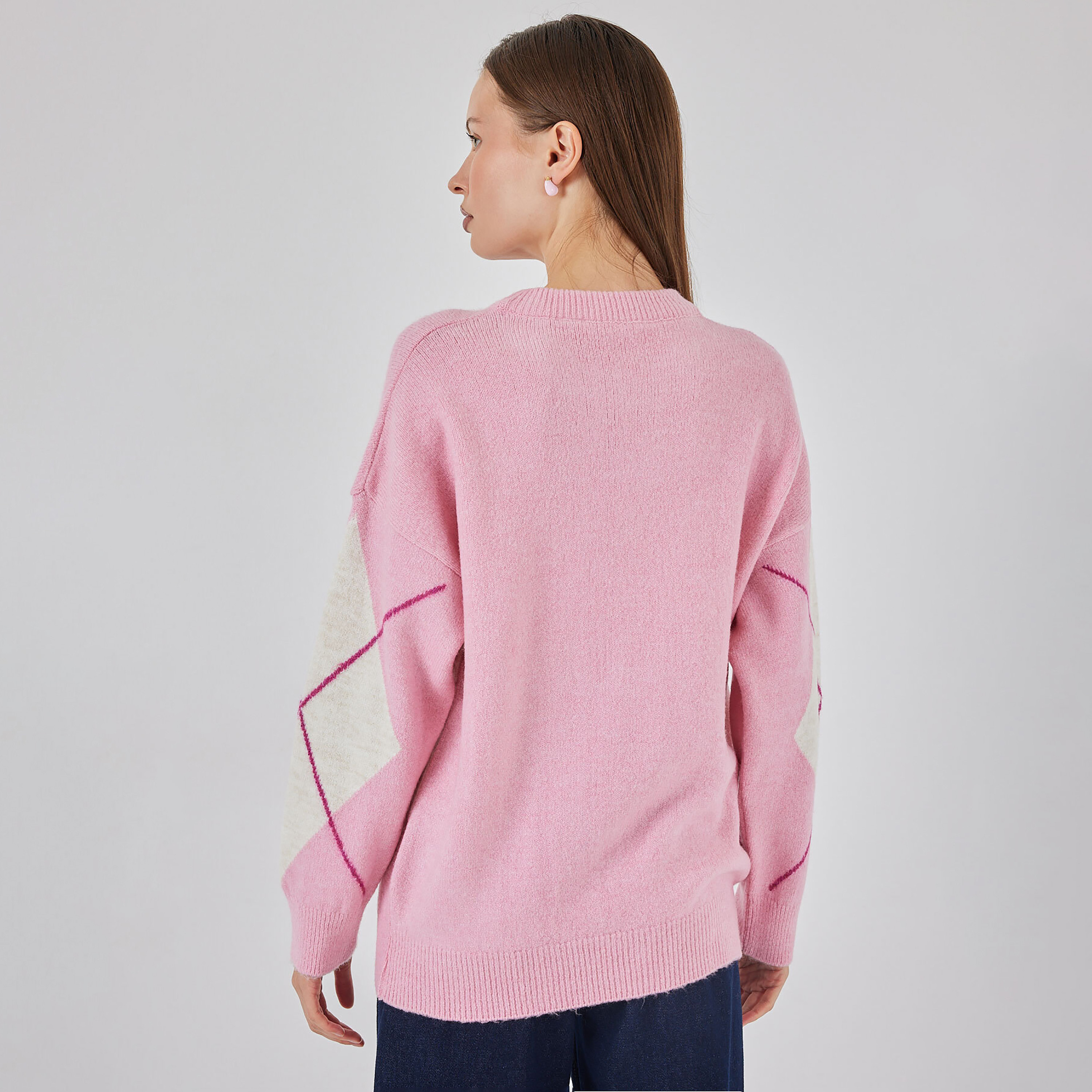 كنزة نسائي بنقشة المعينات وأكمام منسدلة من بيجدارت-women-clothing-cardigansandjumpers-jumpers-image-2