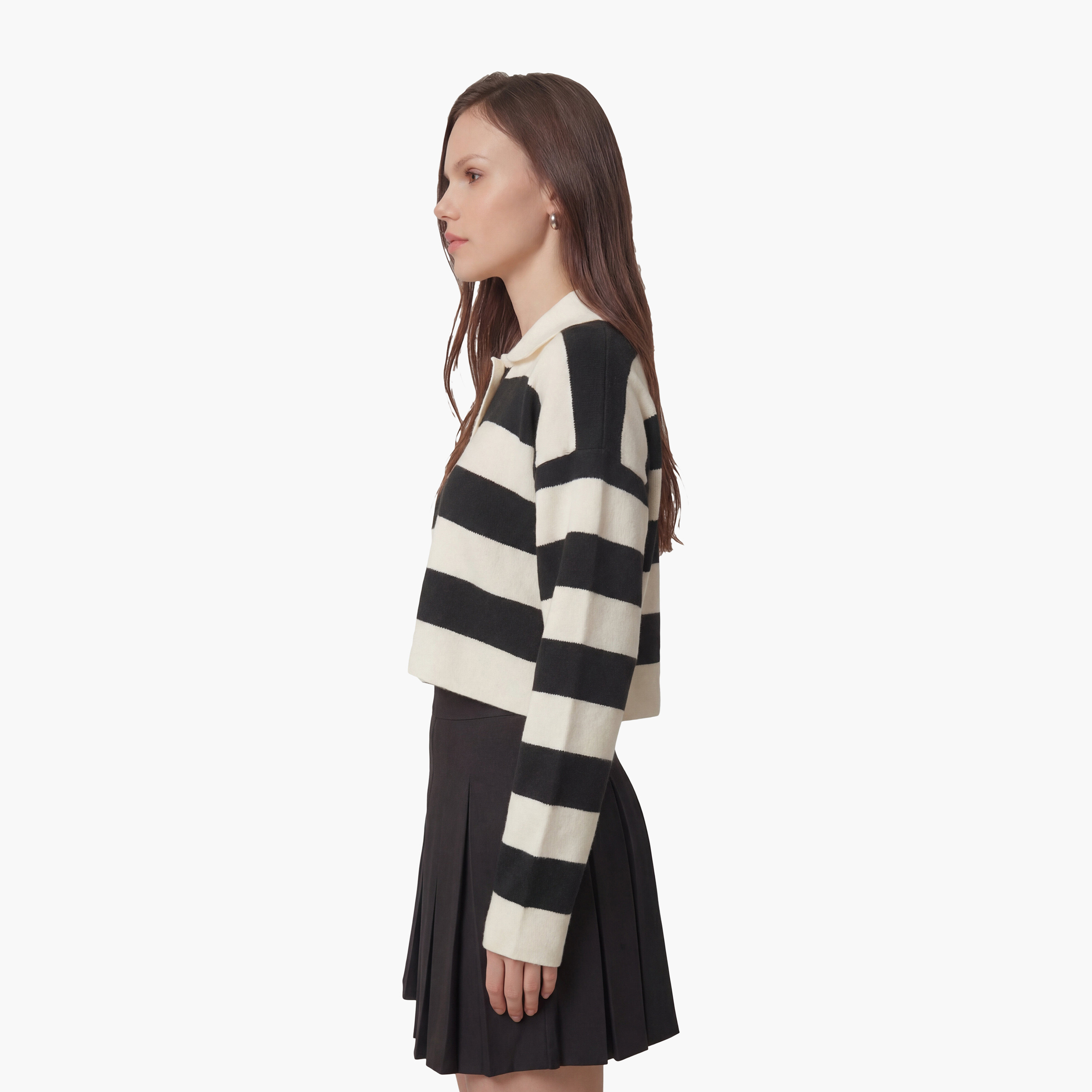 Happiness Istanbul Cream Striped Collared Women's Sweater-women-clothing-cardigansandjumpers-jumpers-image-3