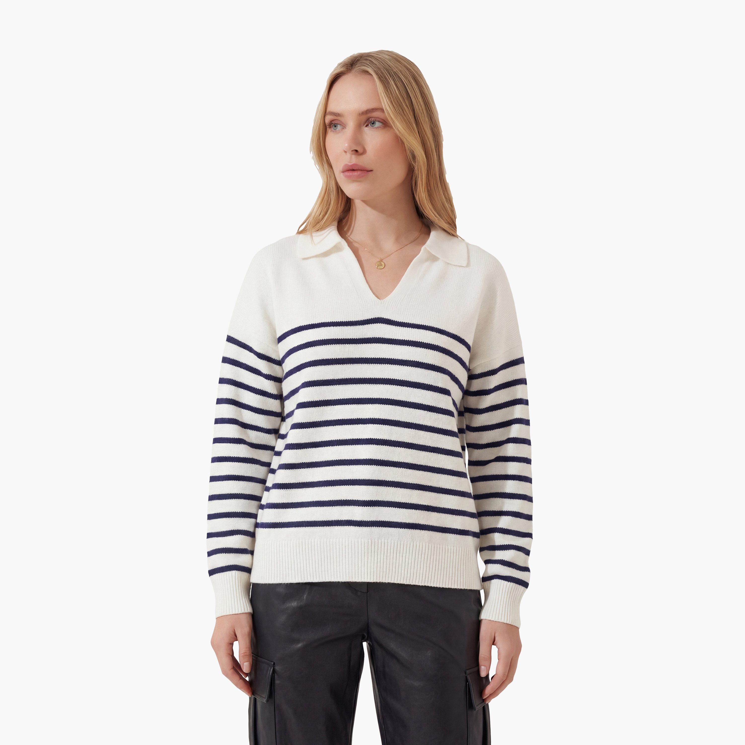 سعادة إسطنبول سترة نسائية مخطط بياقة بأكمام متدلية-women-clothing-cardigansandjumpers-jumpers-image-3
