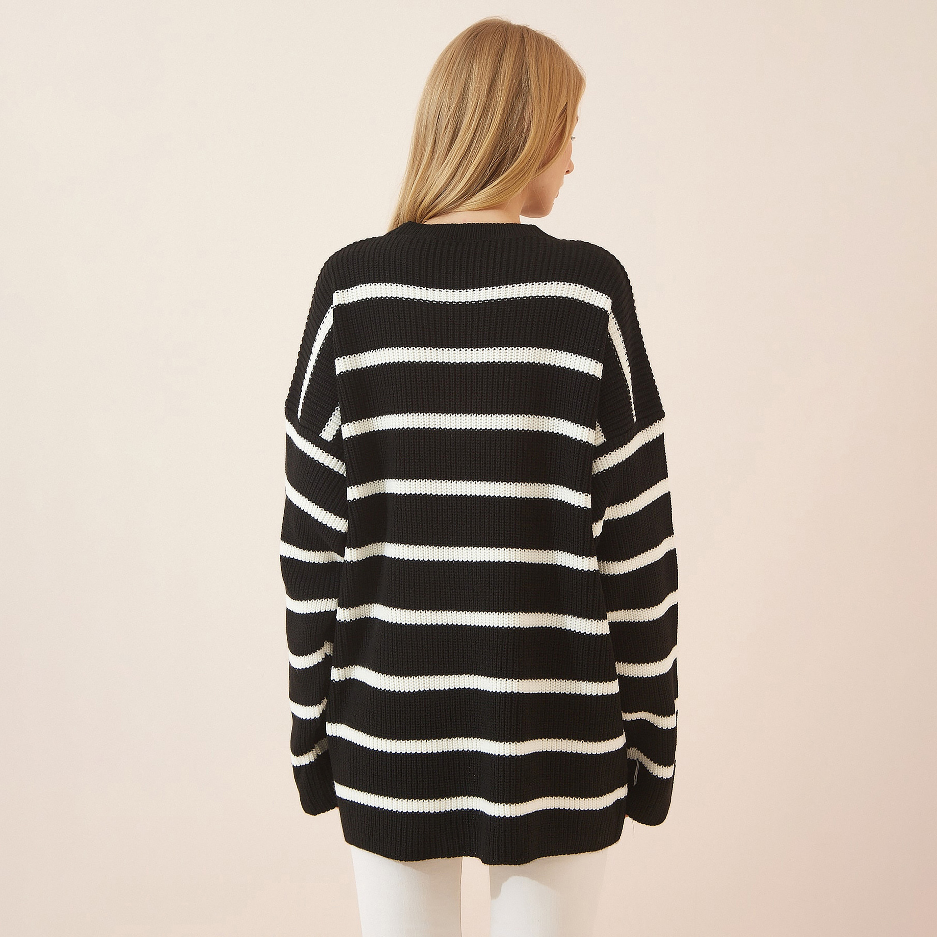 Happiness Istanbul Black Striped Dropped Sleeves Women's Sweater-women-clothing-cardigansandjumpers-jumpers-image-3