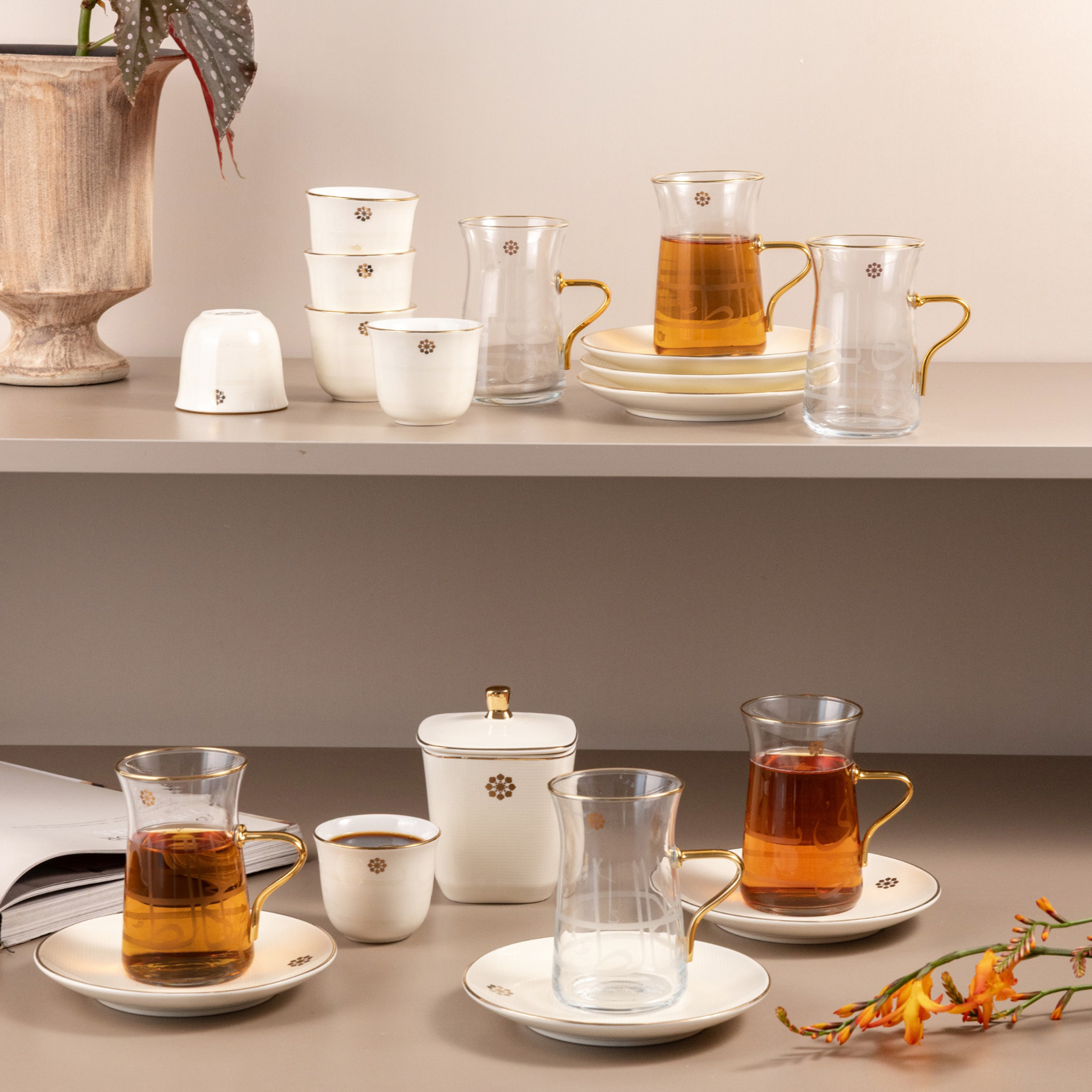 19-Piece Floral Print Tea Cup and Saucer Set-household-dining-teaandcoffee-teaandcoffeesets-image-2