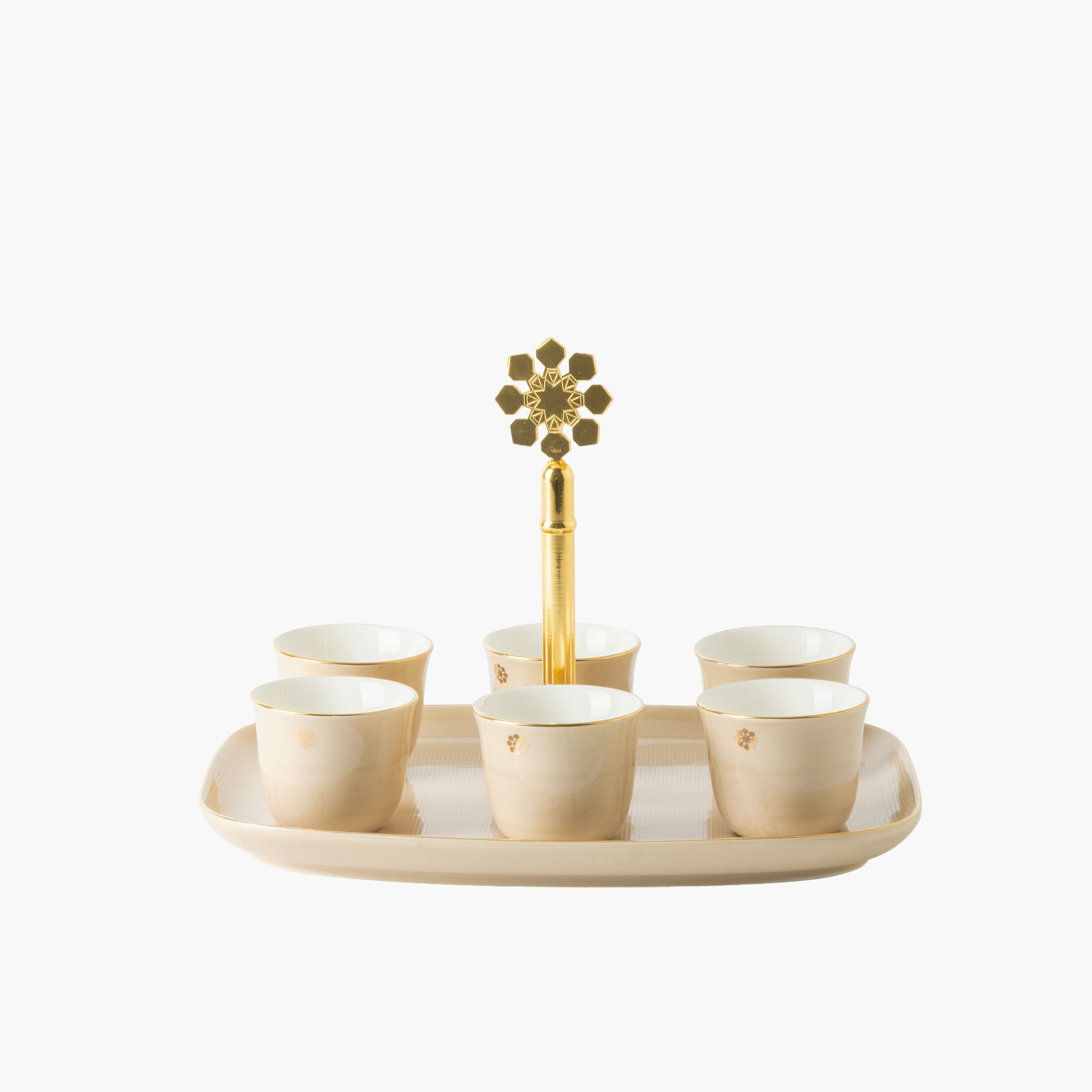 طقم فناجين قهوة عربية بورسلان مع صينية – 7 قطع-household-dining-teaandcoffee-teaandcoffeesets-image-1