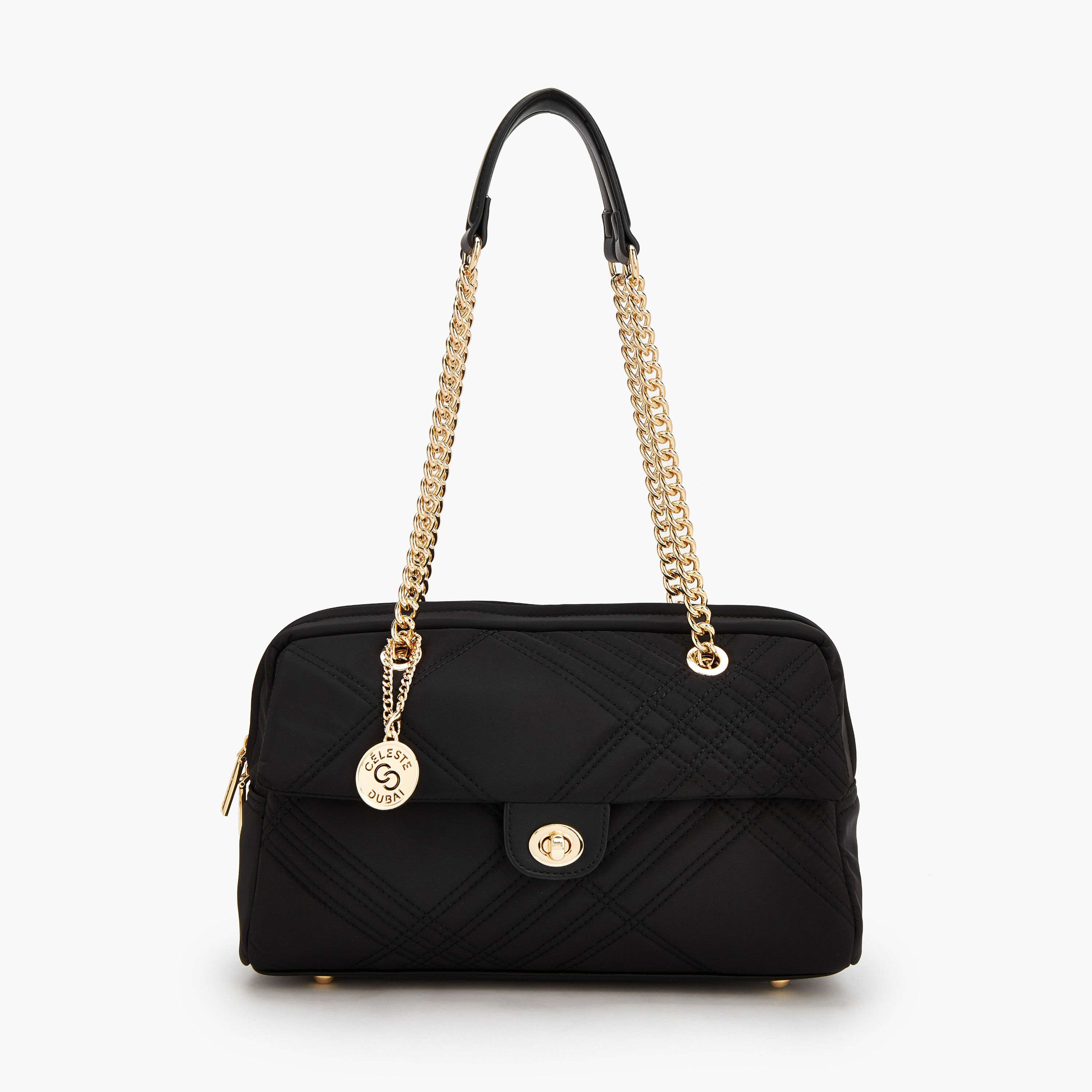 Celeste Quilted Shoulder Bag with Zip Closure-women-bagsandwallets-handbags-image-1