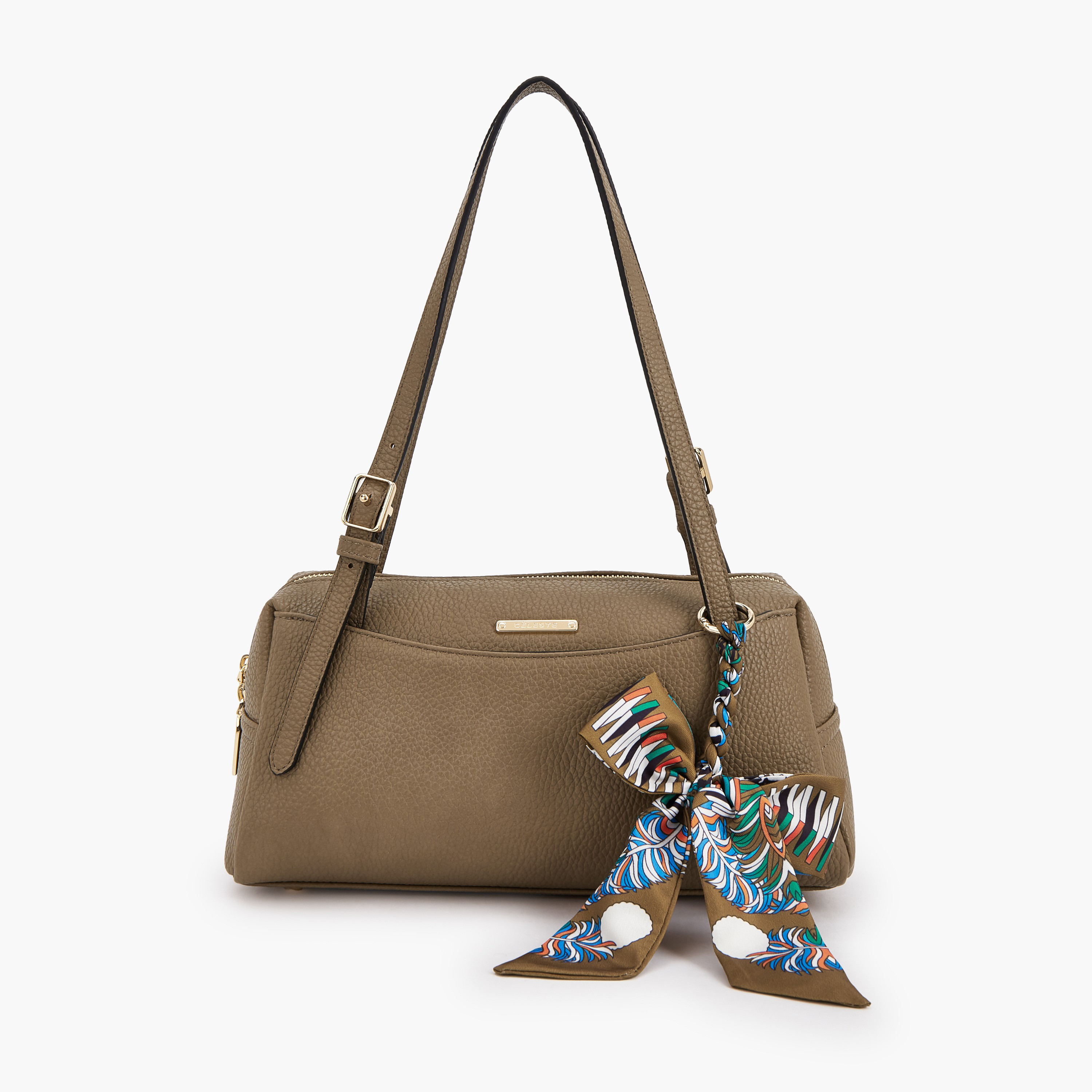 شنطة كتف بارزة الملمس بتفاصيل وشاح من سيليست-women-bagsandwallets-handbags-image-1