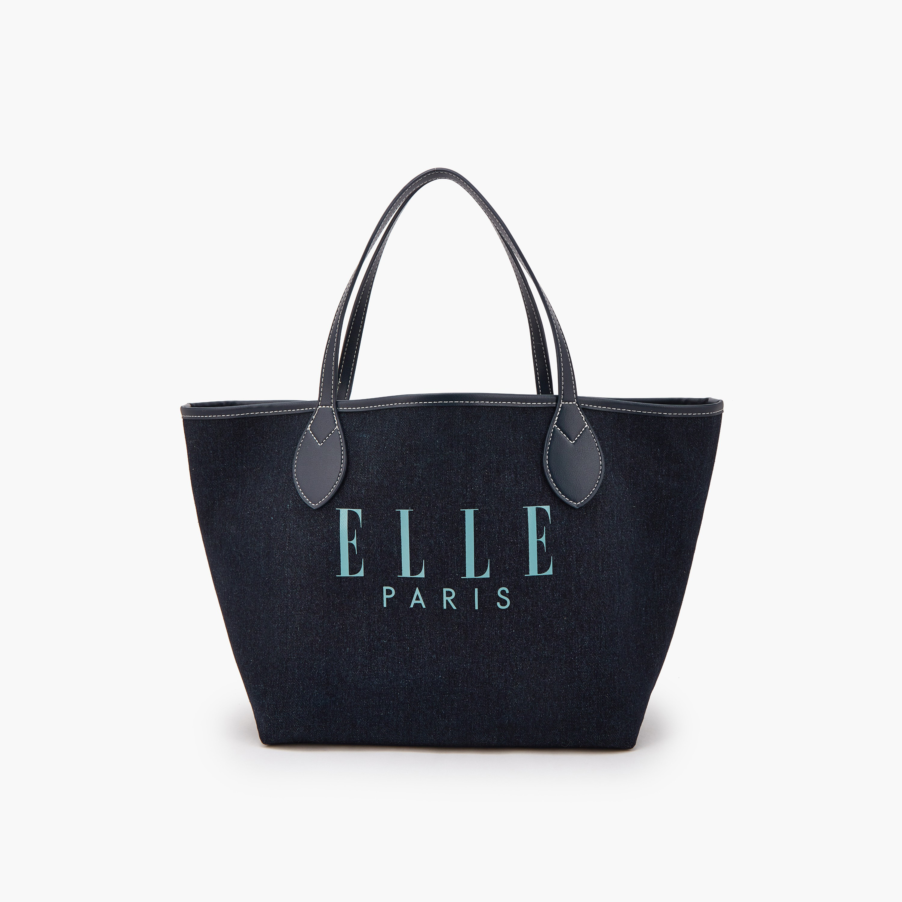 Elle Logo Print Denim Tote Bag with Pouch-women-bagsandwallets-handbags-image-1
