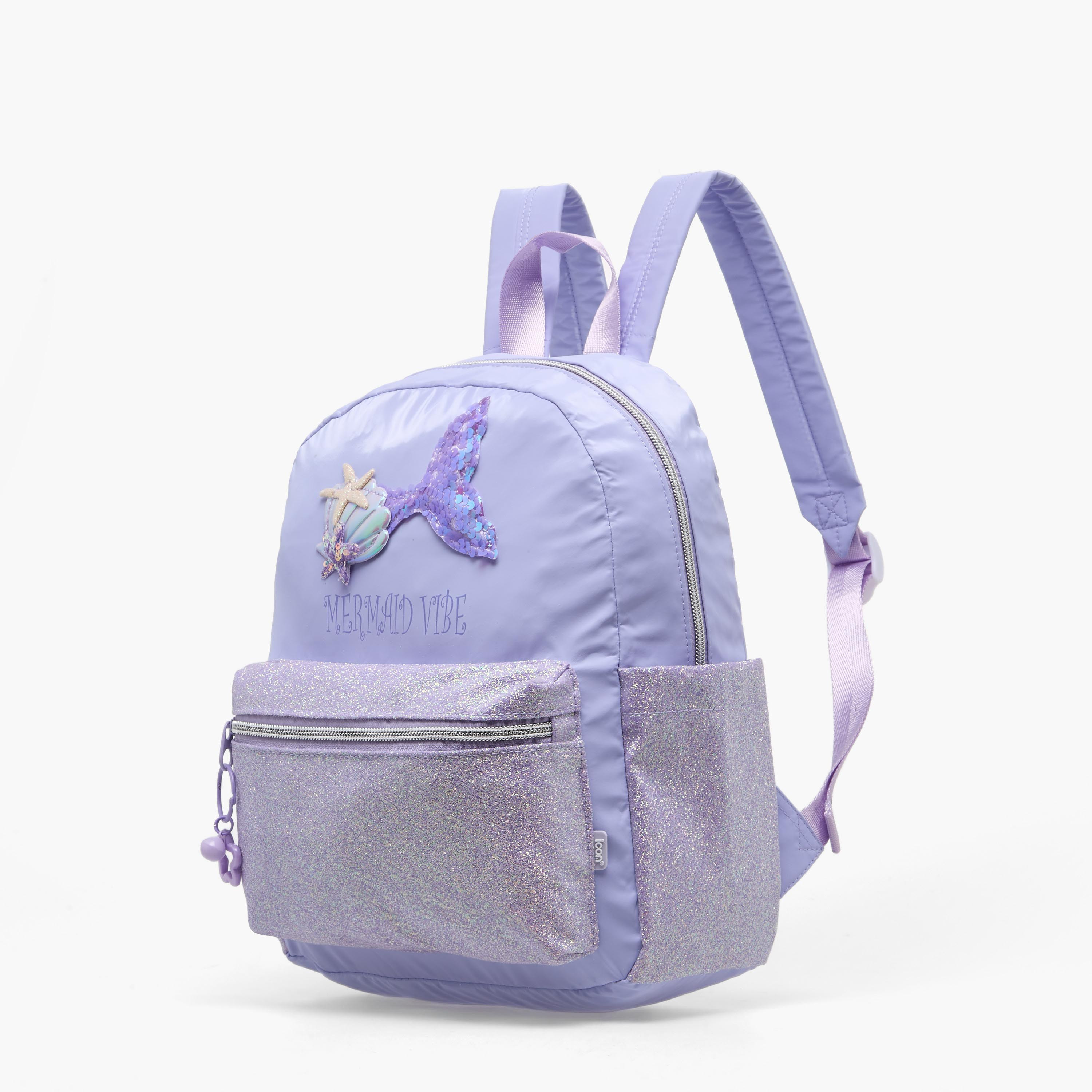 شنطة ظهر للبنات 5-8 سنوات بأحزمة كتف مبطنة وزينة حورية من آيكون - 13 بوصة-school-bagsandbackpacks-backpacks-image-5