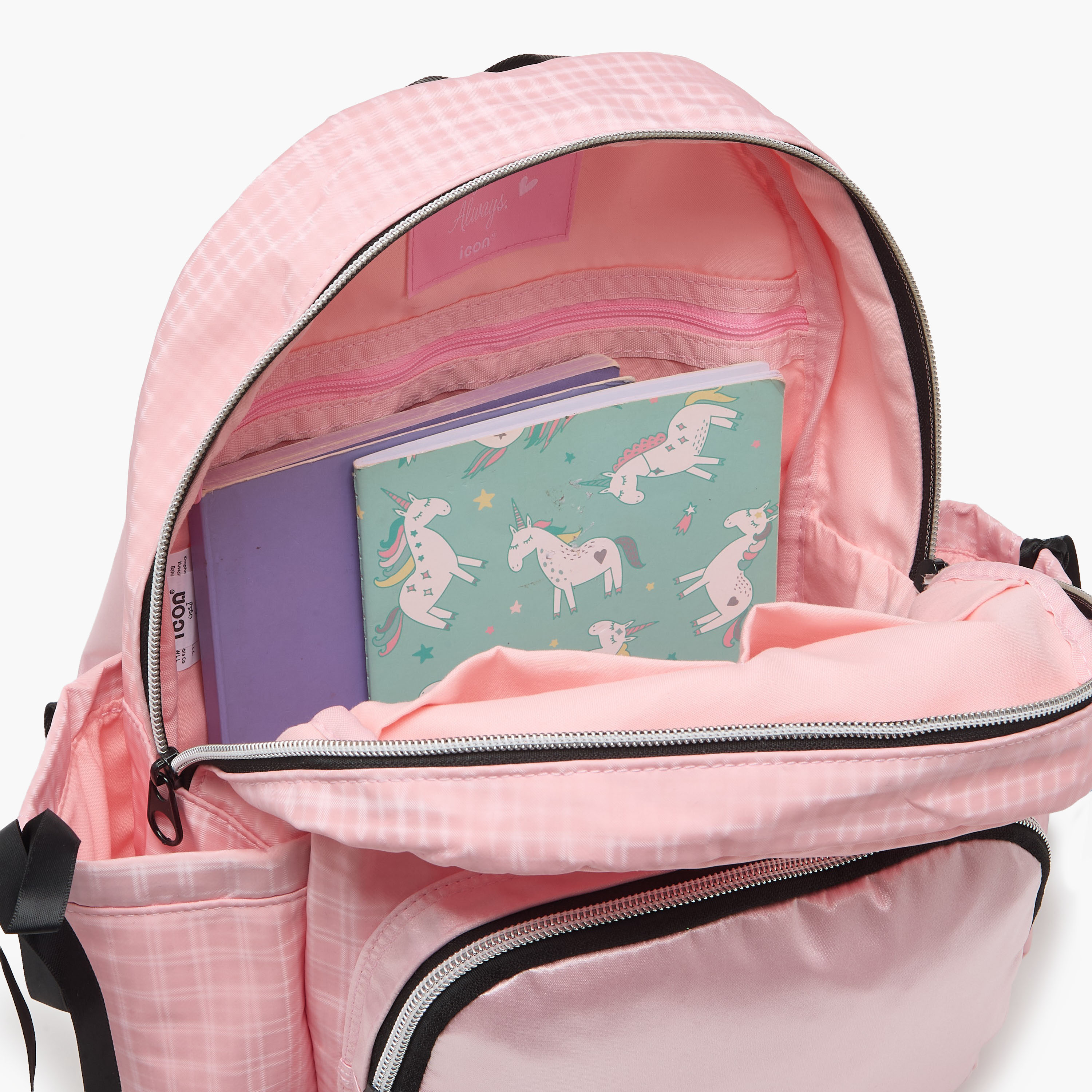 icon Checked Backpack for Girls with Padded Shoulder Straps-school-bagsandbackpacks-backpacks-image-4
