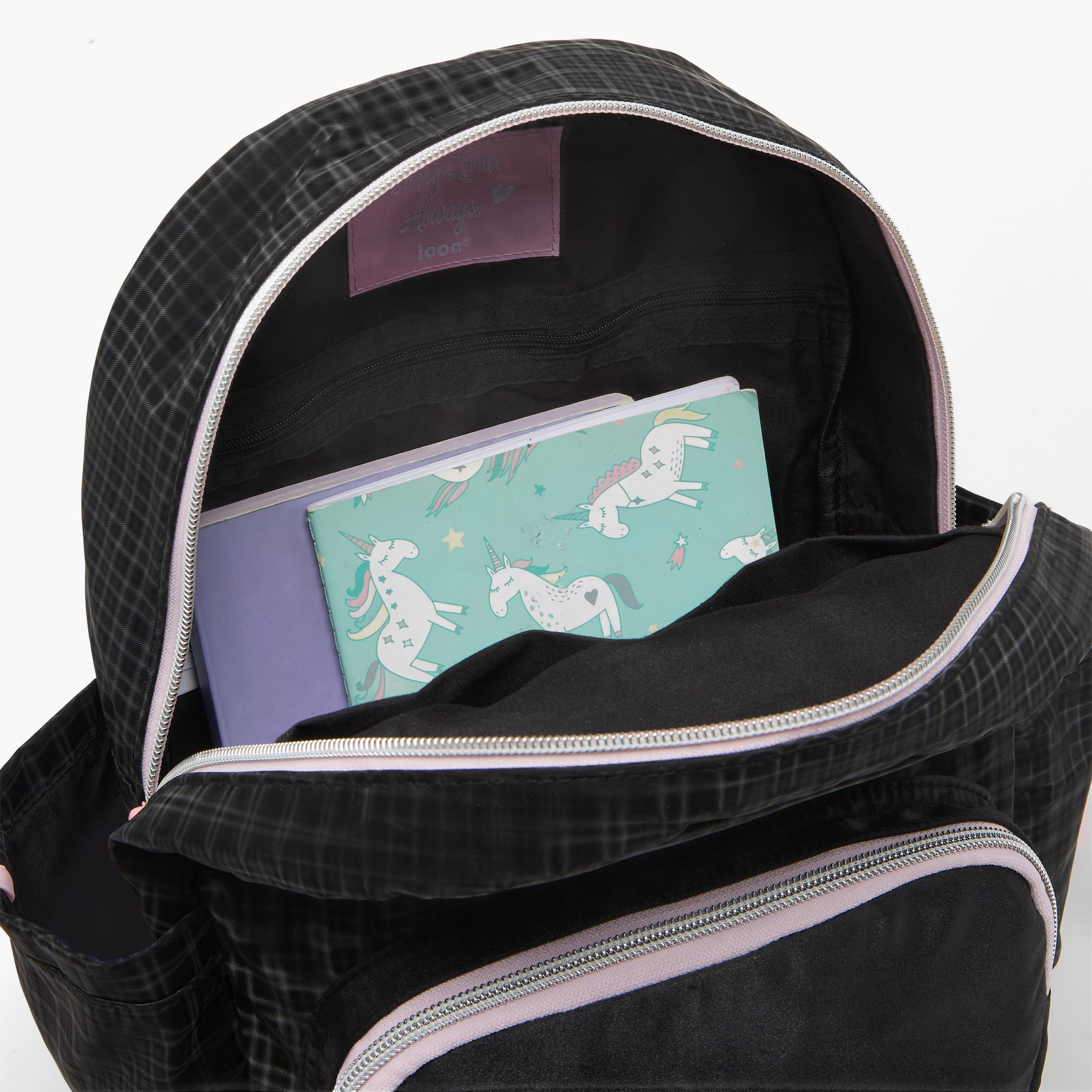 شنطة ظهر كاروهات للبنات بأحزمة كتف قابلة للتعديل من آيكون-school-bagsandbackpacks-backpacks-image-4
