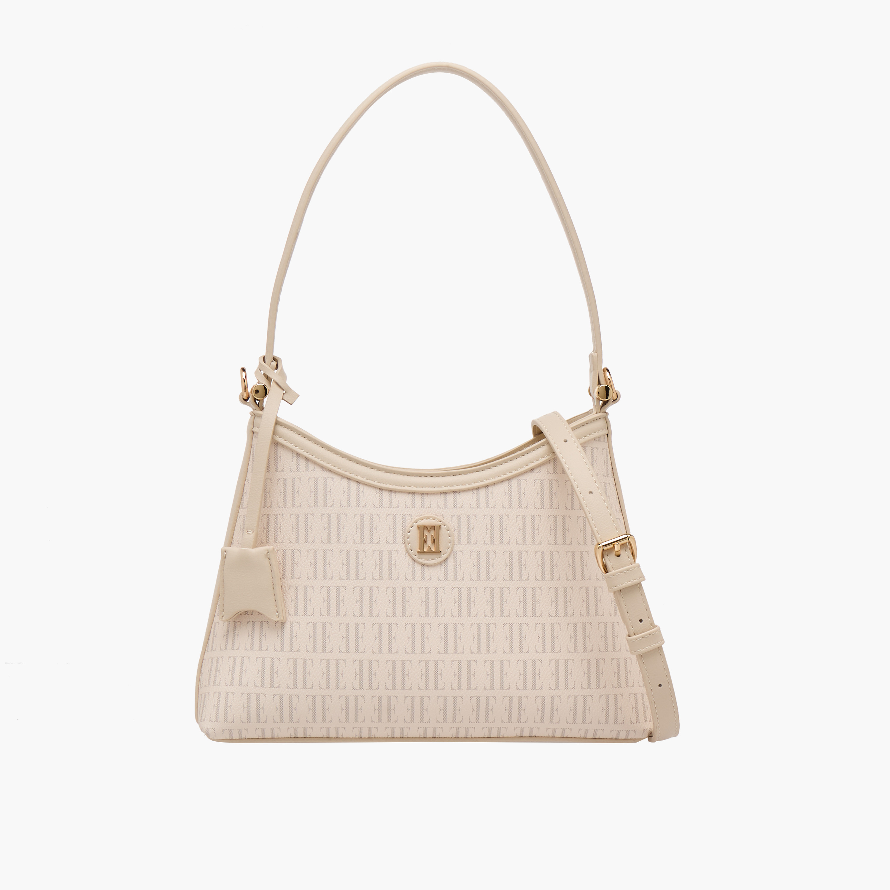 Elle Monogram Print Shoulder Bag with Detachable Strap-women-bagsandwallets-handbags-image-1