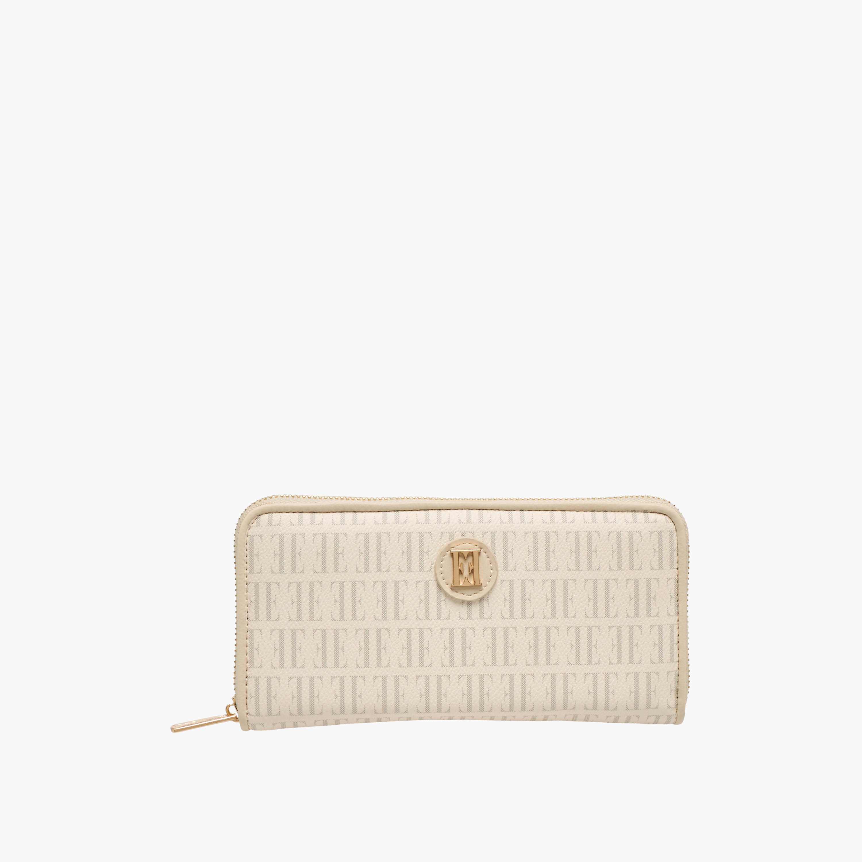 Elle Monogram Print Wallet with Zip Closure-women-bagsandwallets-wallets-image-1
