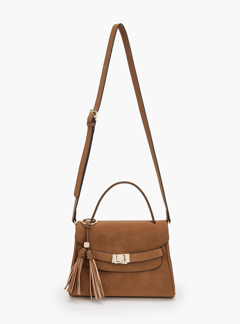 شنطة ساتشيل بدلاية شراشيب ونقوش مونوجرام بارزة الملمس من سيليست-women-bagsandwallets-handbags-image-2
