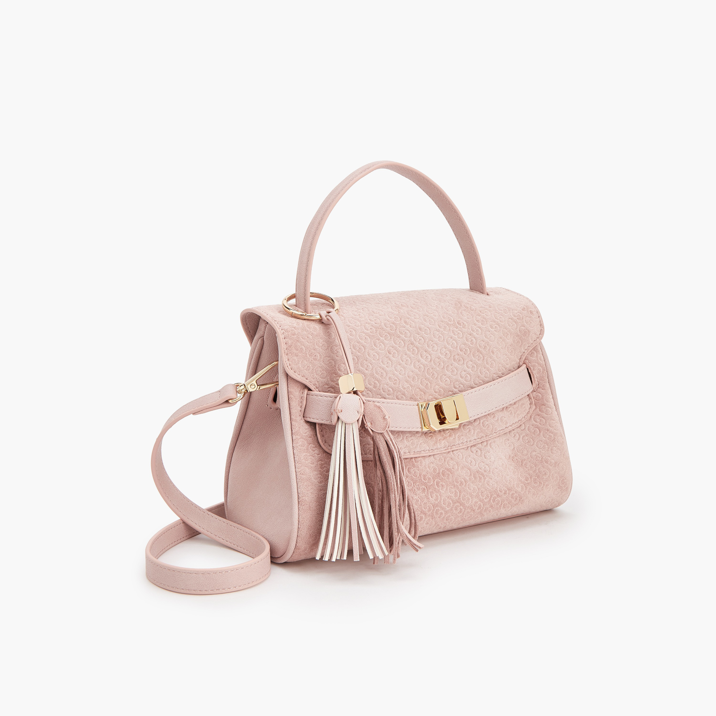 Celeste Monogram Textured Satchel Bag with Tassel Charm-women-bagsandwallets-handbags-image-3