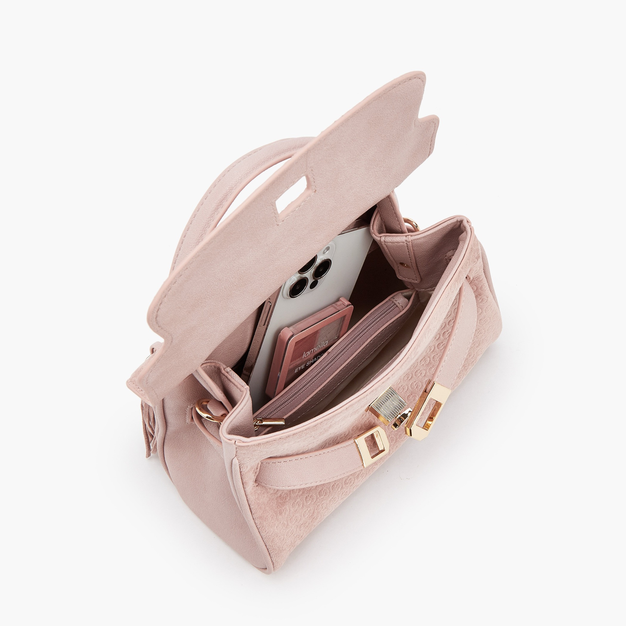Celeste Monogram Textured Satchel Bag with Tassel Charm-women-bagsandwallets-handbags-image-6