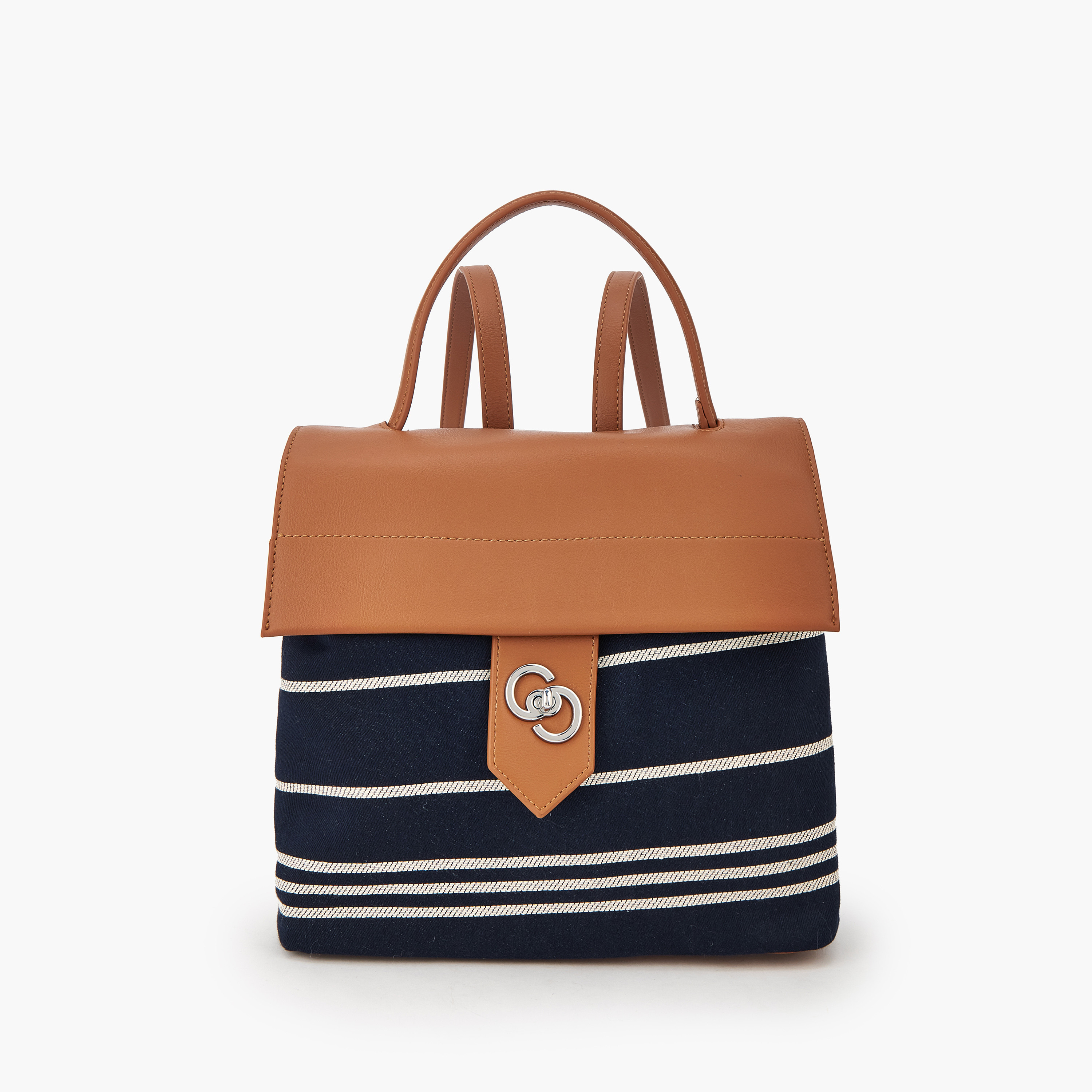 شنطة ظهر قماش مخططة بأحزمة كتف قابلة للتعديل من سيليست-women-bagsandwallets-backpacks-image-1