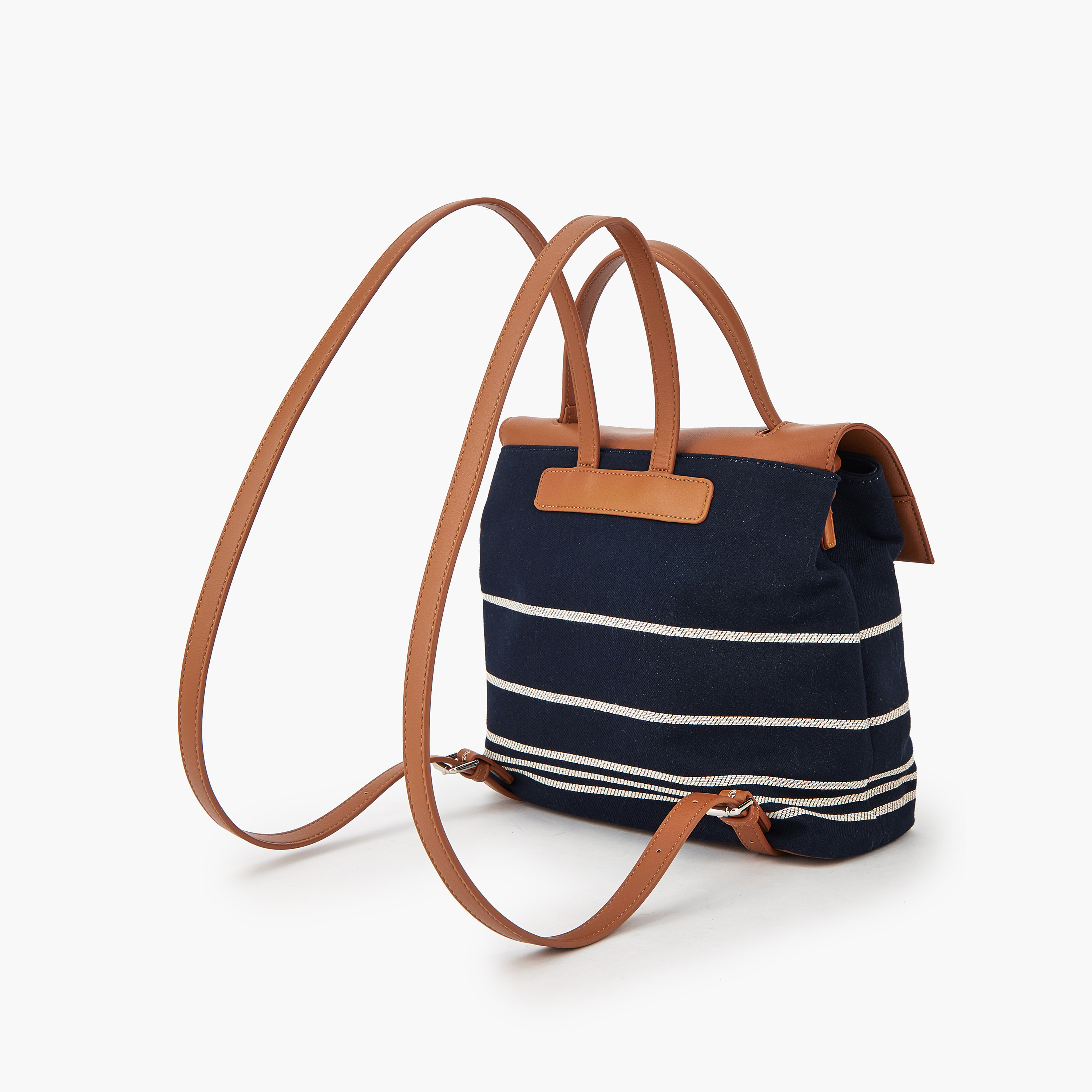 شنطة ظهر قماش مخططة بأحزمة كتف قابلة للتعديل من سيليست-women-bagsandwallets-backpacks-image-3