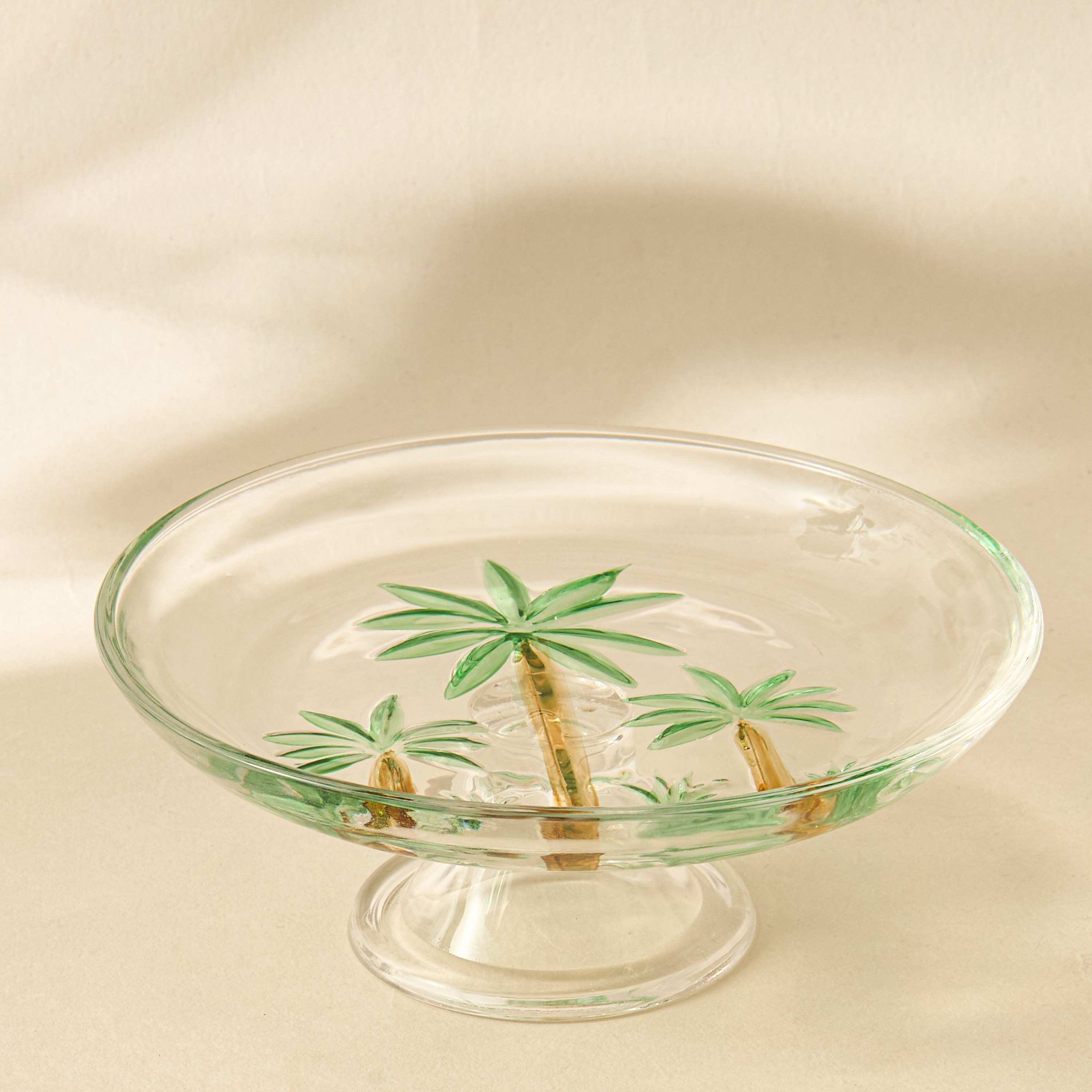 Palm Print Glass Cake Stand - 15 cms-household-dining-serveware-cakestands-image-2