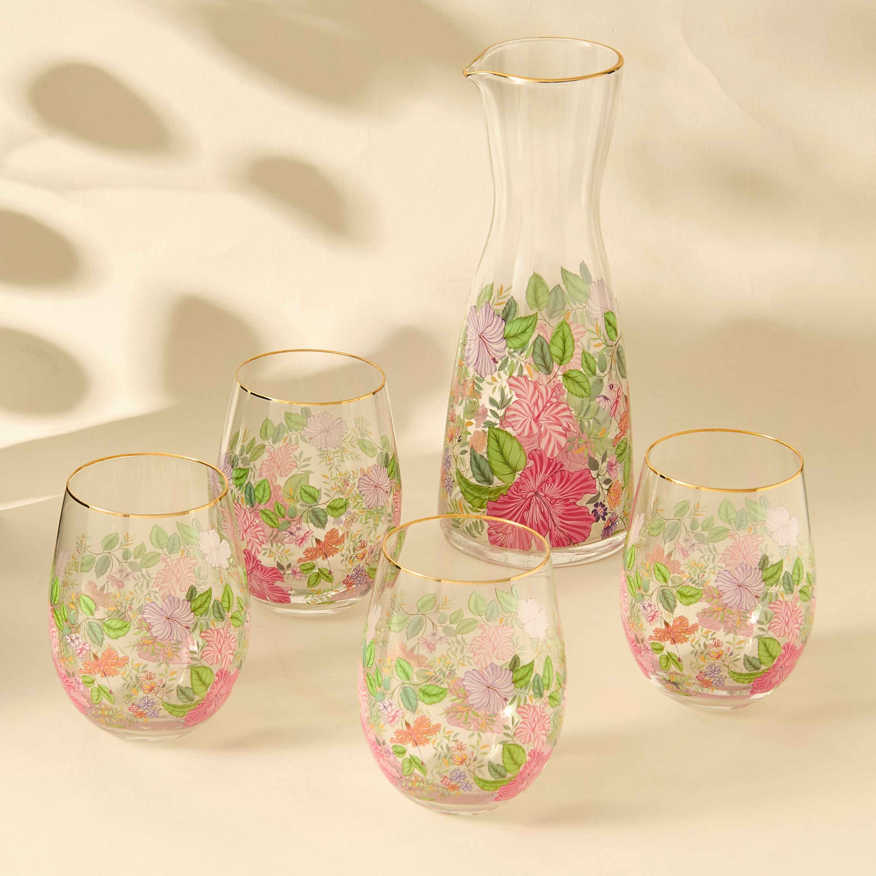 Summer Hot Flower Printed 5-Piece Carafe and Glass Set-household-dining-glassware-drinkingglasses-image-1
