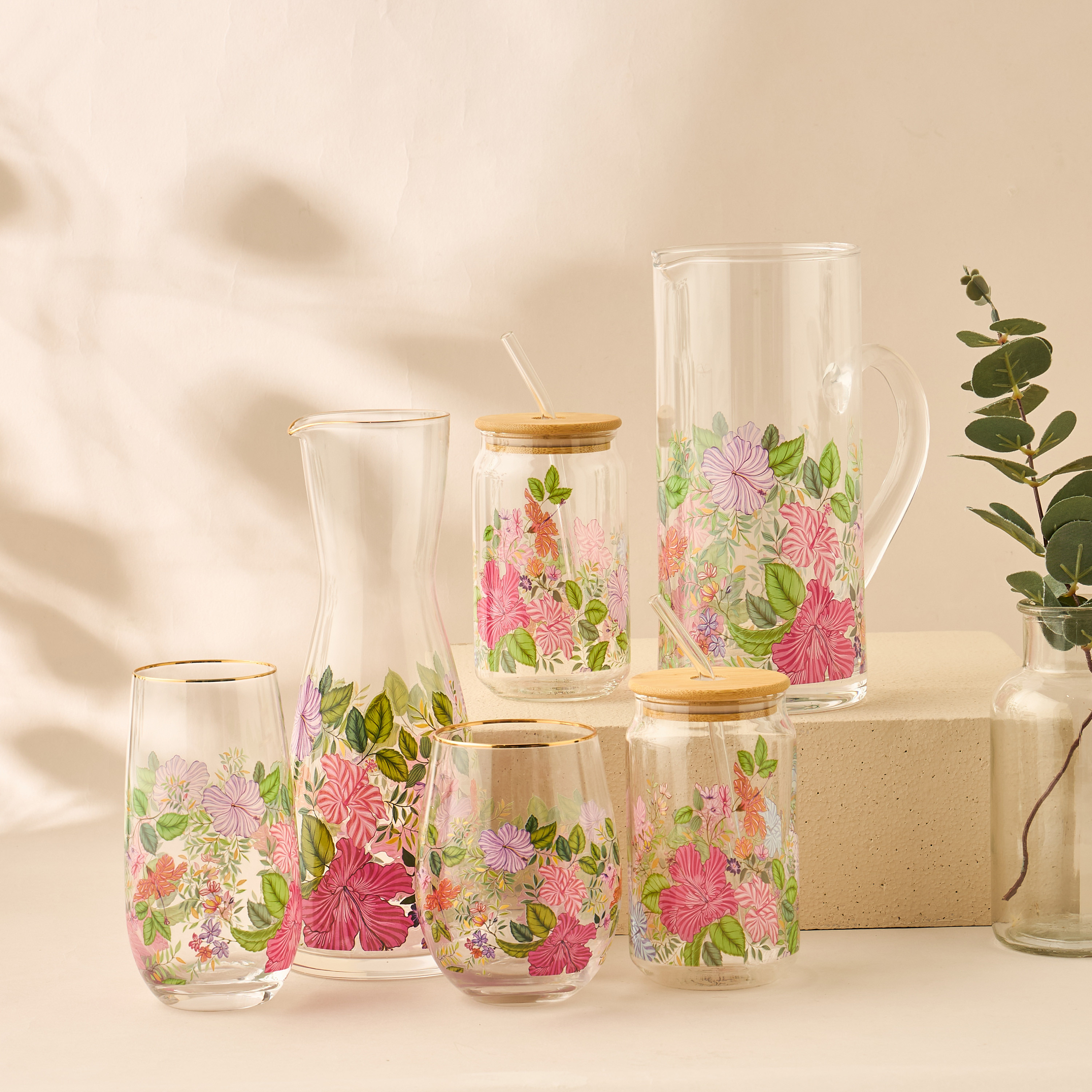 Summer Hot Flower Printed 5-Piece Carafe and Glass Set-household-dining-glassware-drinkingglasses-image-7