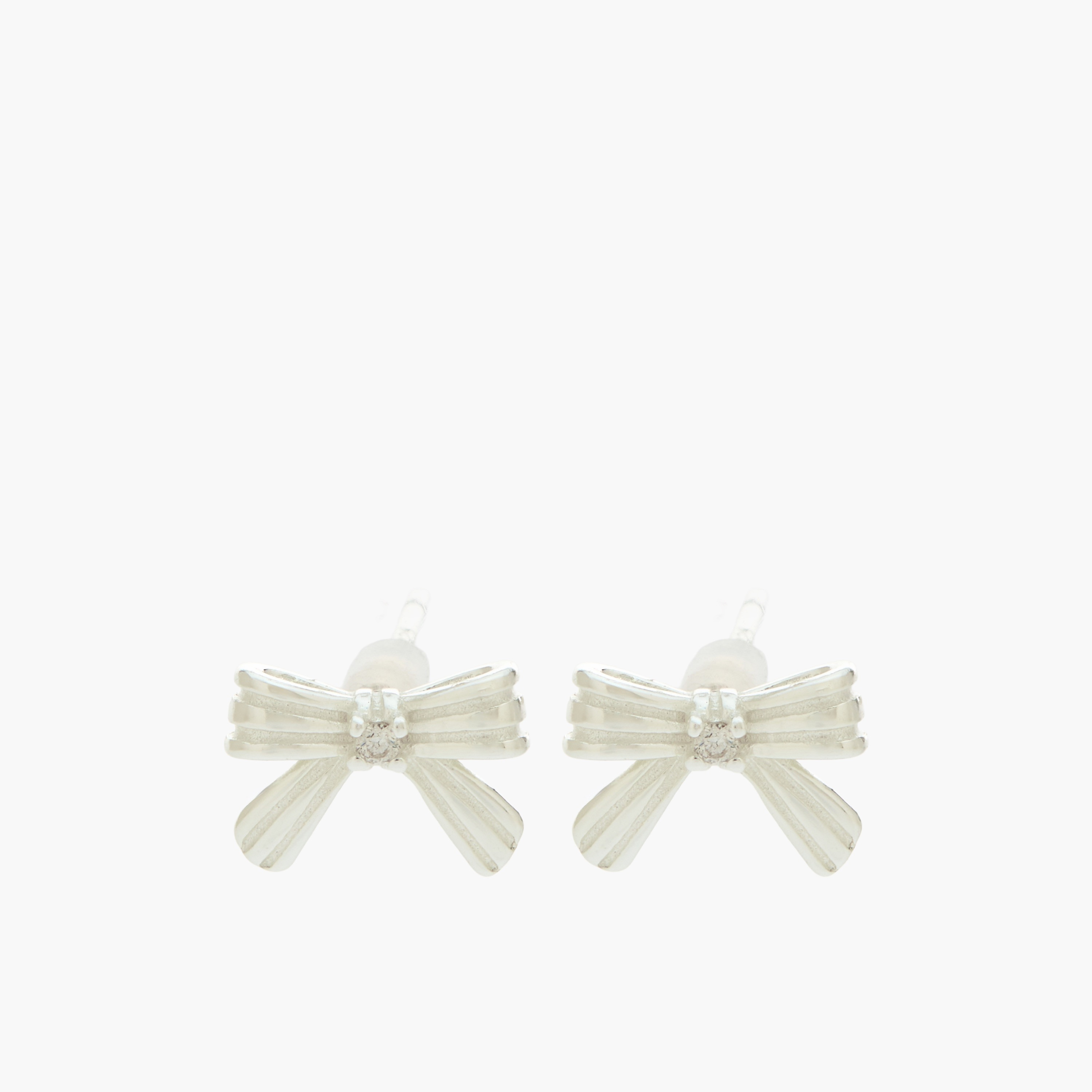 Silver Tone Bow Stud Earrings with Pushback Closure-women-watchesandjewellery-jewellery-earrings-image-1