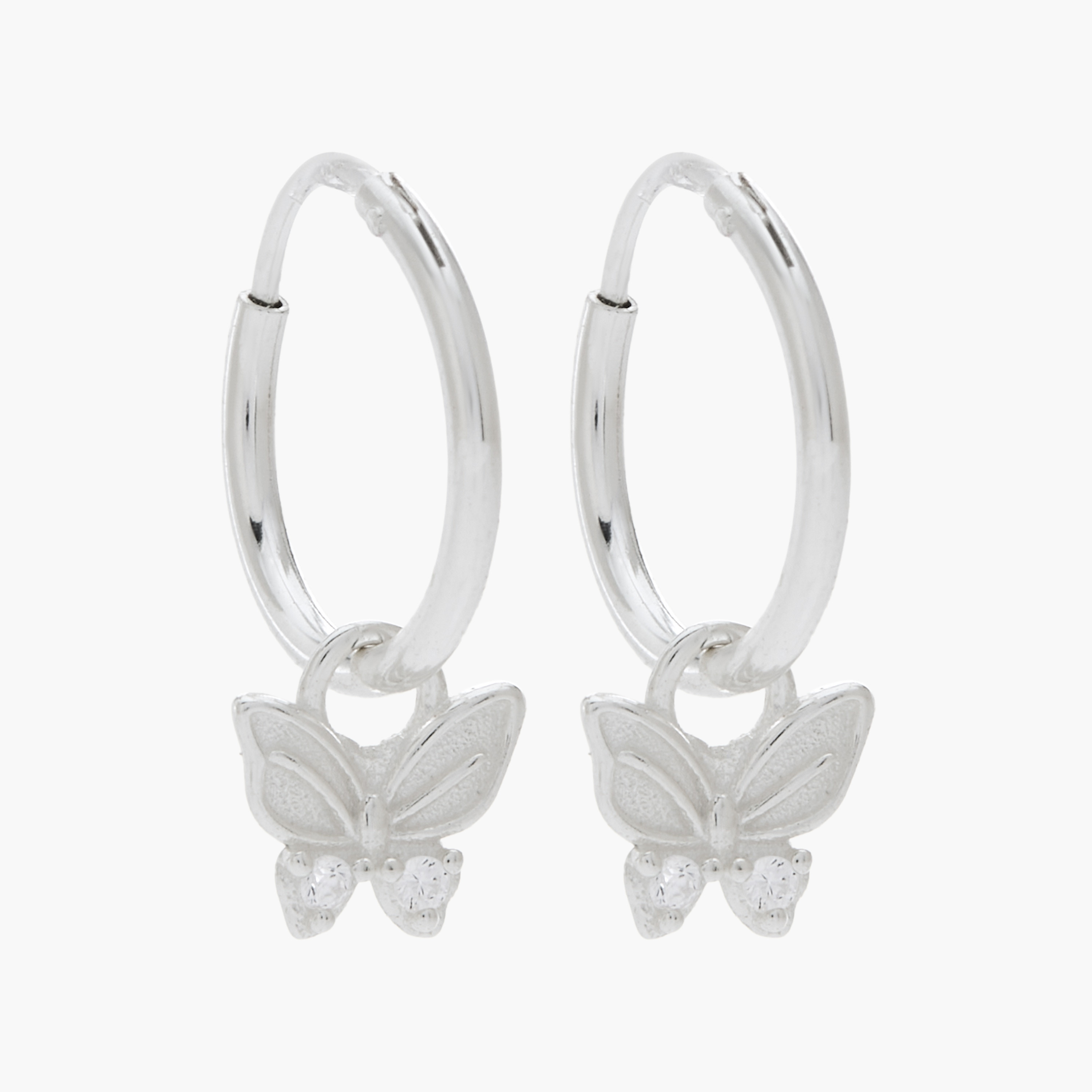 Silver Tone Hoop Earrings with Butterfly Charm-women-watchesandjewellery-jewellery-earrings-image-2