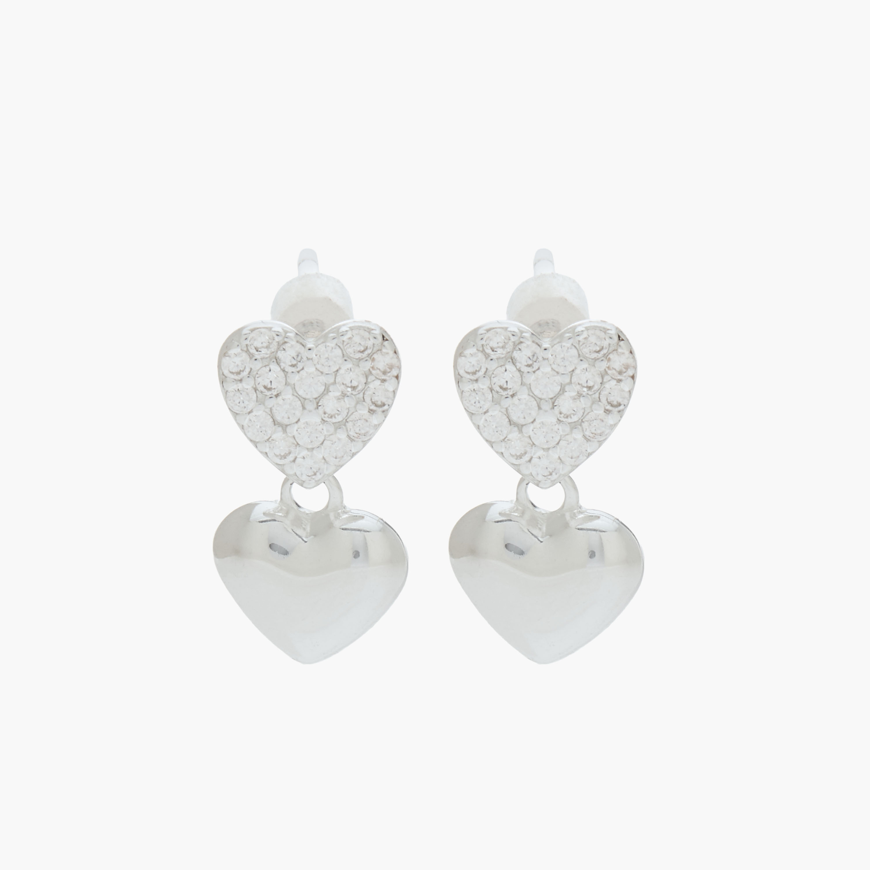Silver Tone Drop Earrings with Embellished Heart-women-watchesandjewellery-jewellery-earrings-image-1