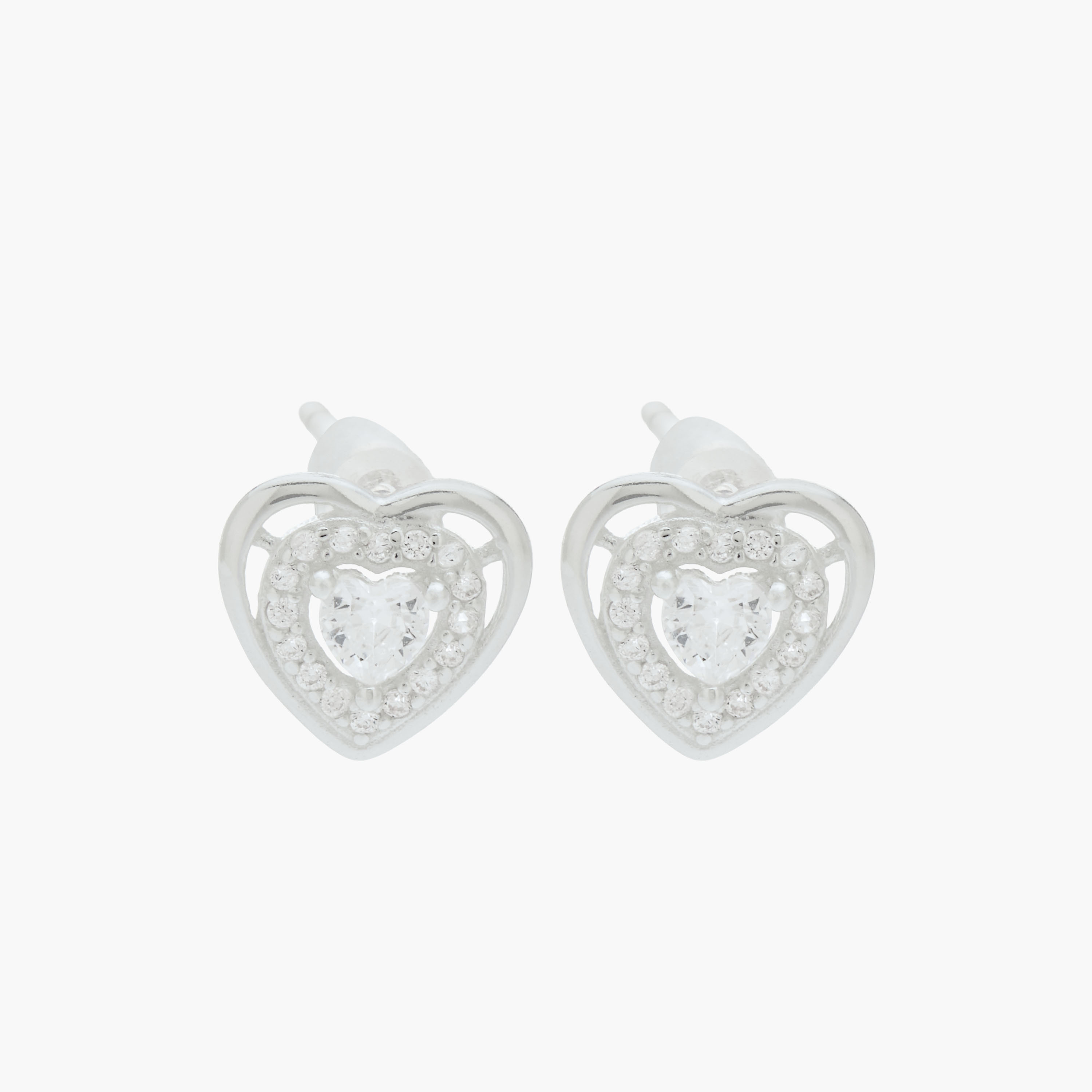 Silver Tone Heart Stud Earrings with Pushback Closure-women-watchesandjewellery-jewellery-earrings-image-1