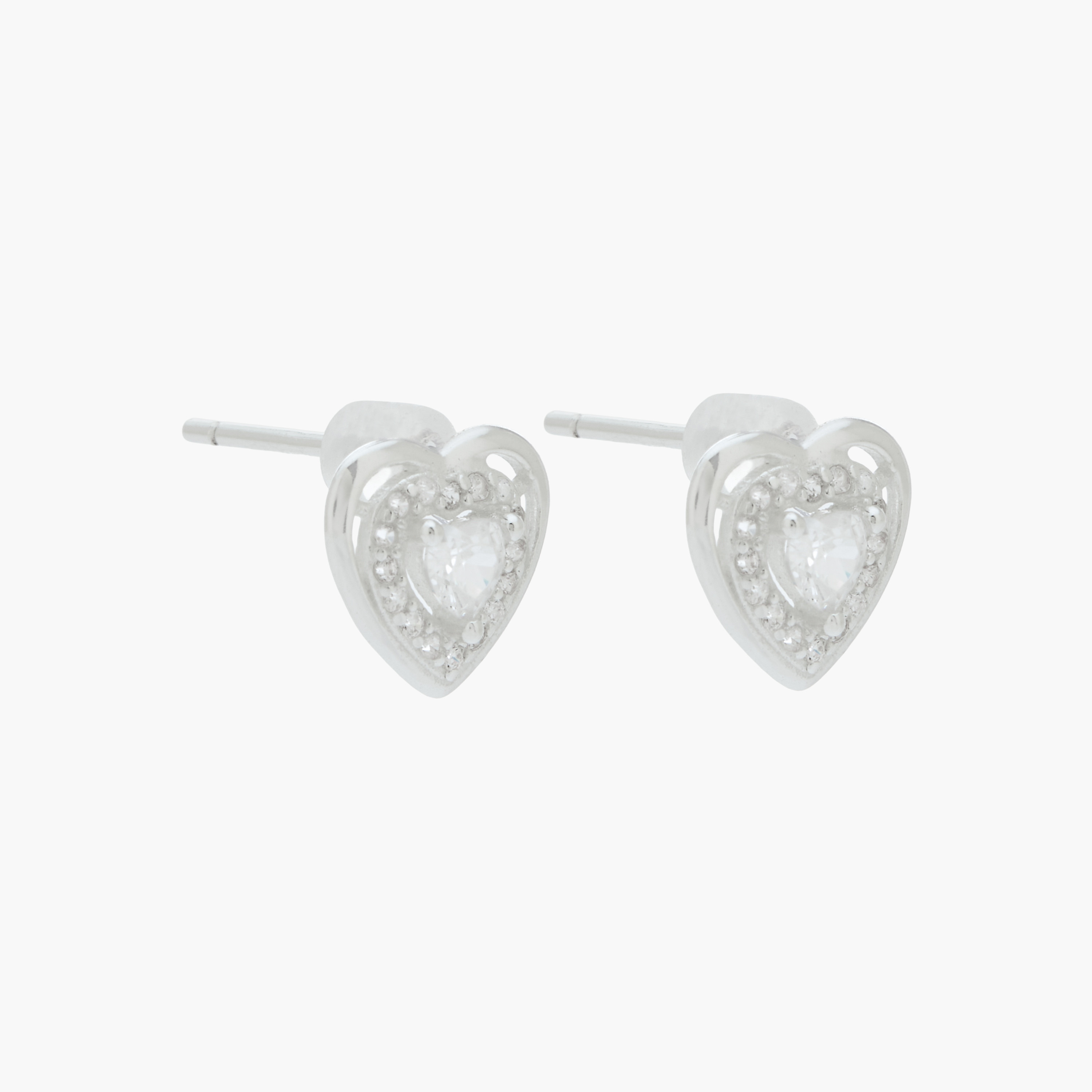 Silver Tone Heart Stud Earrings with Pushback Closure-women-watchesandjewellery-jewellery-earrings-image-2