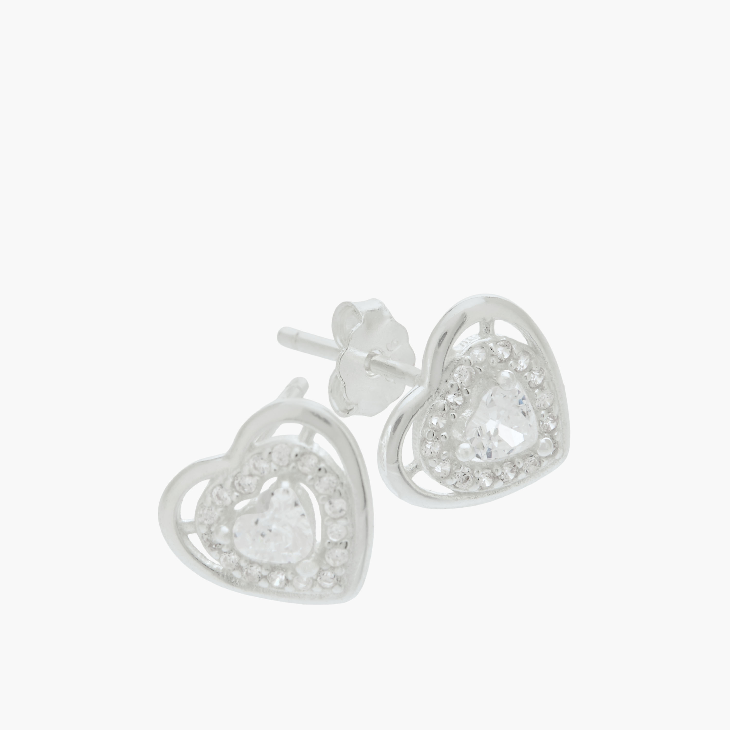 Silver Tone Heart Stud Earrings with Pushback Closure-women-watchesandjewellery-jewellery-earrings-image-4