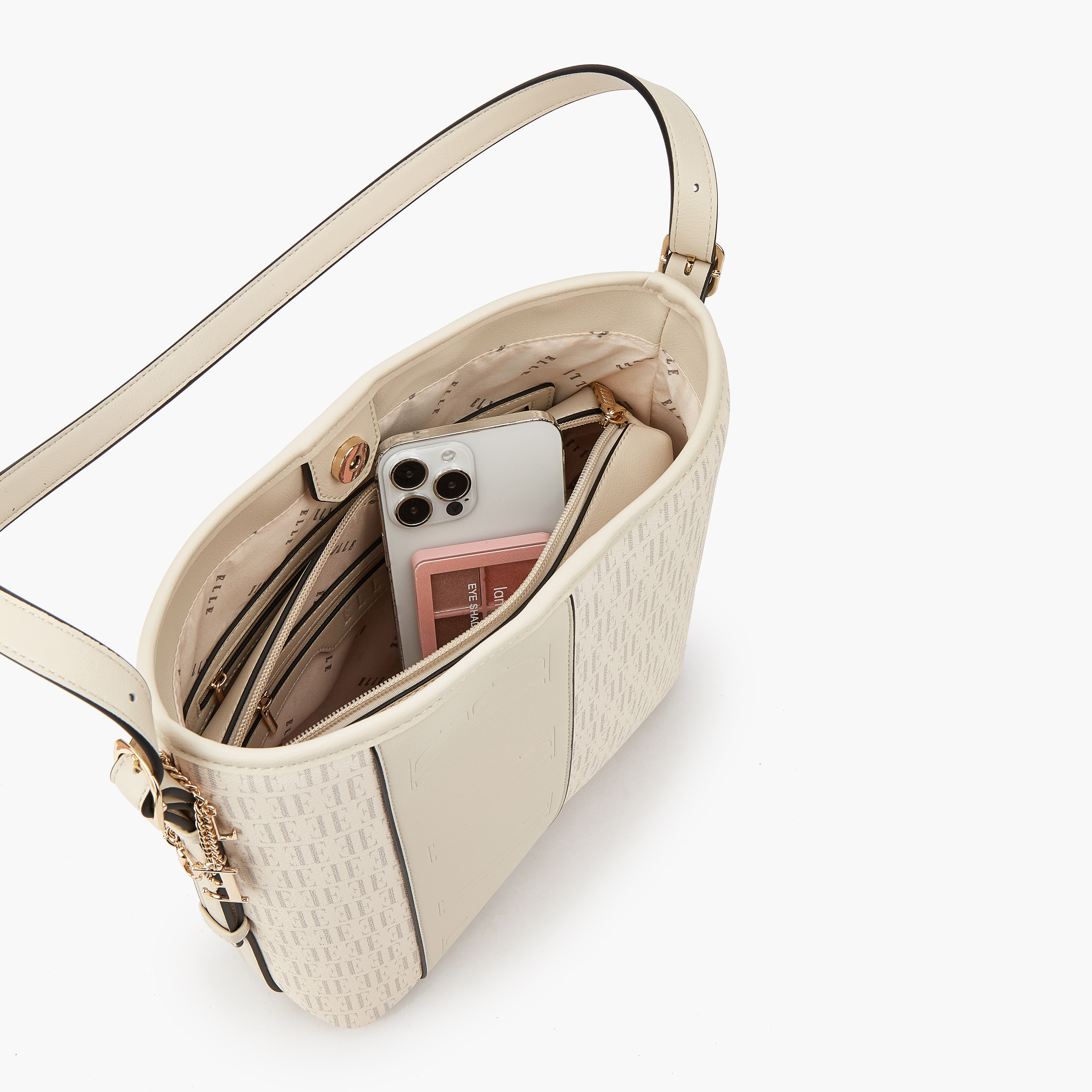 Elle Monogram Print Shoulder Bag with Pouch-women-bagsandwallets-handbags-image-2