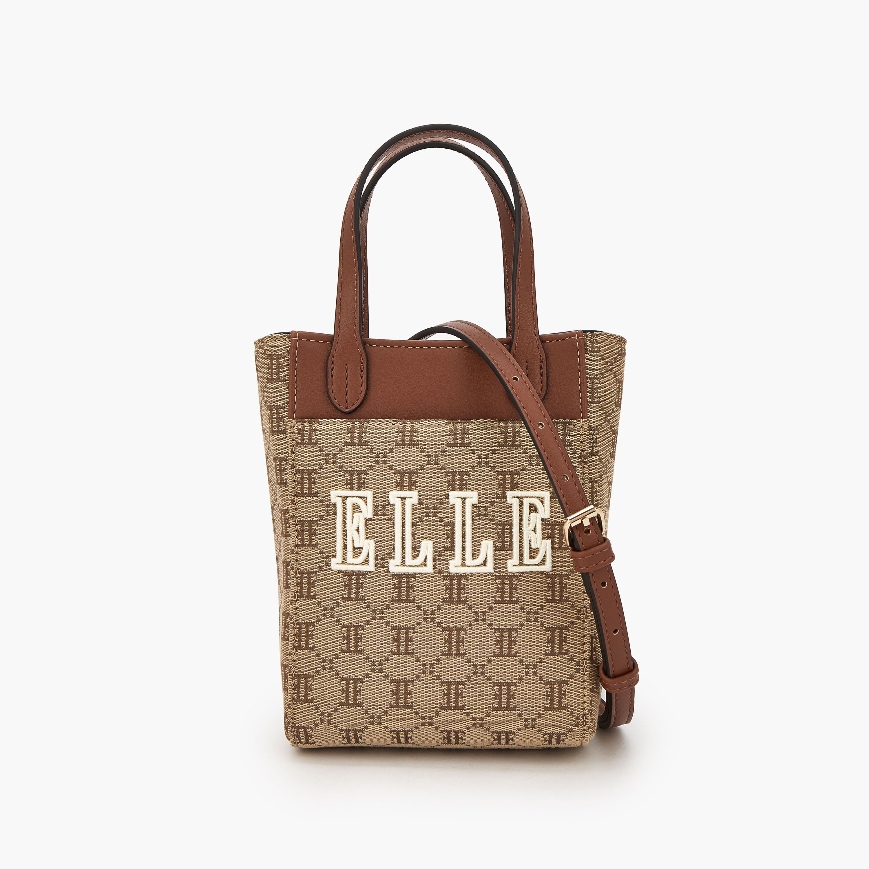 Elle Monogram Textured Crossbody Bag with Detachable Strap-women-bagsandwallets-handbags-image-1