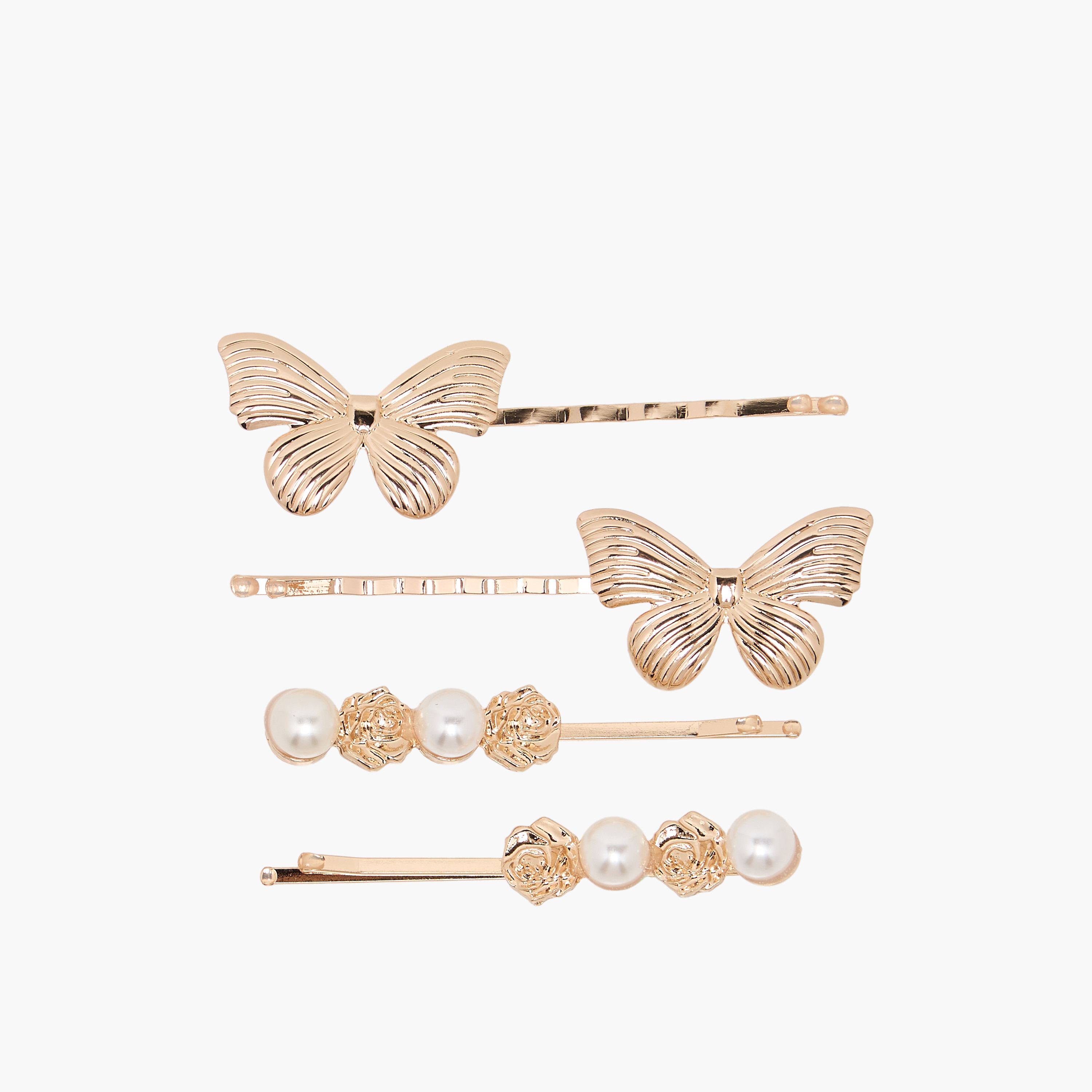 Pack of 4 Metallic Hairpins with Butterfly Embellishments-women-hairaccessories-hairpins-image-1