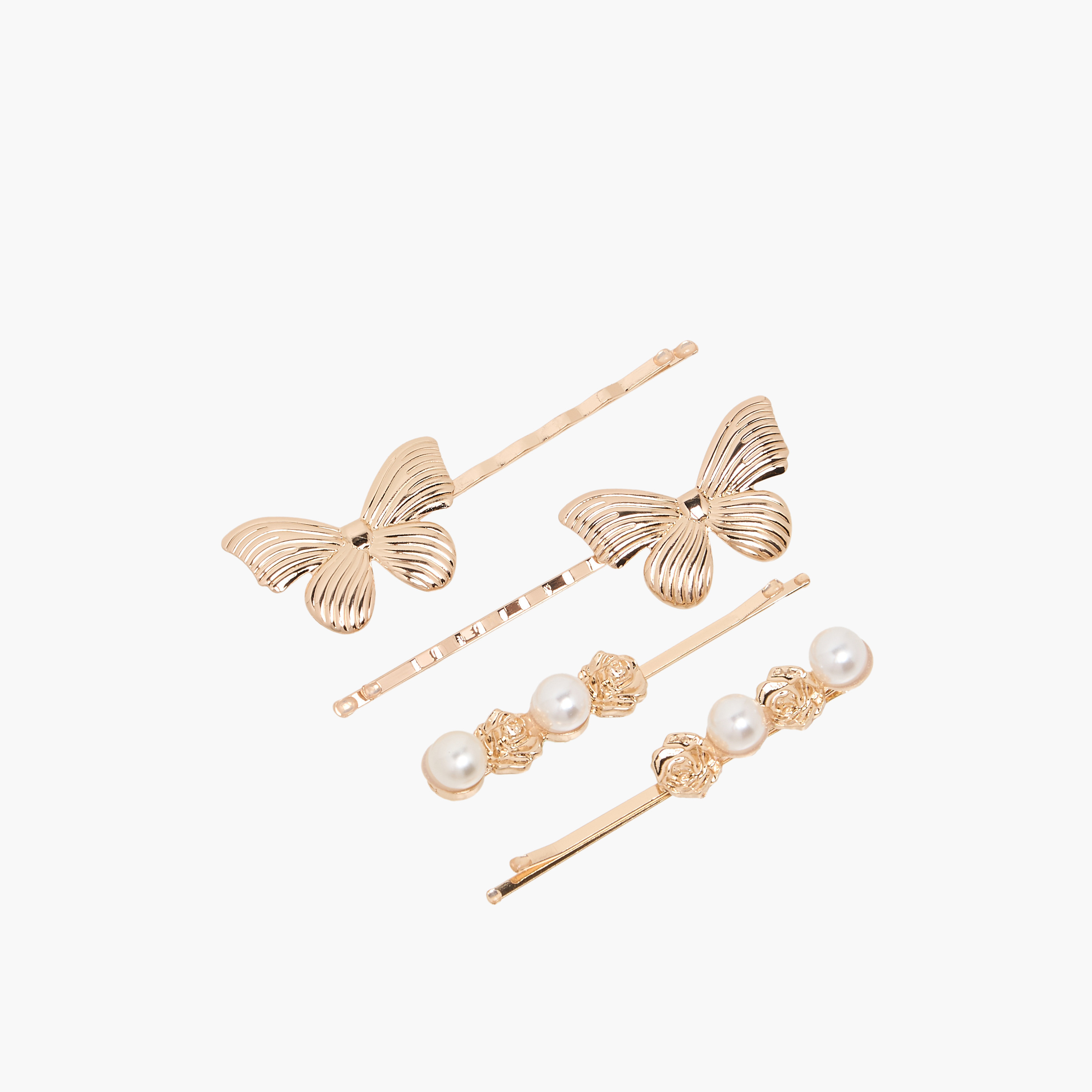 Pack of 4 Metallic Hairpins with Butterfly Embellishments-women-hairaccessories-hairpins-image-2