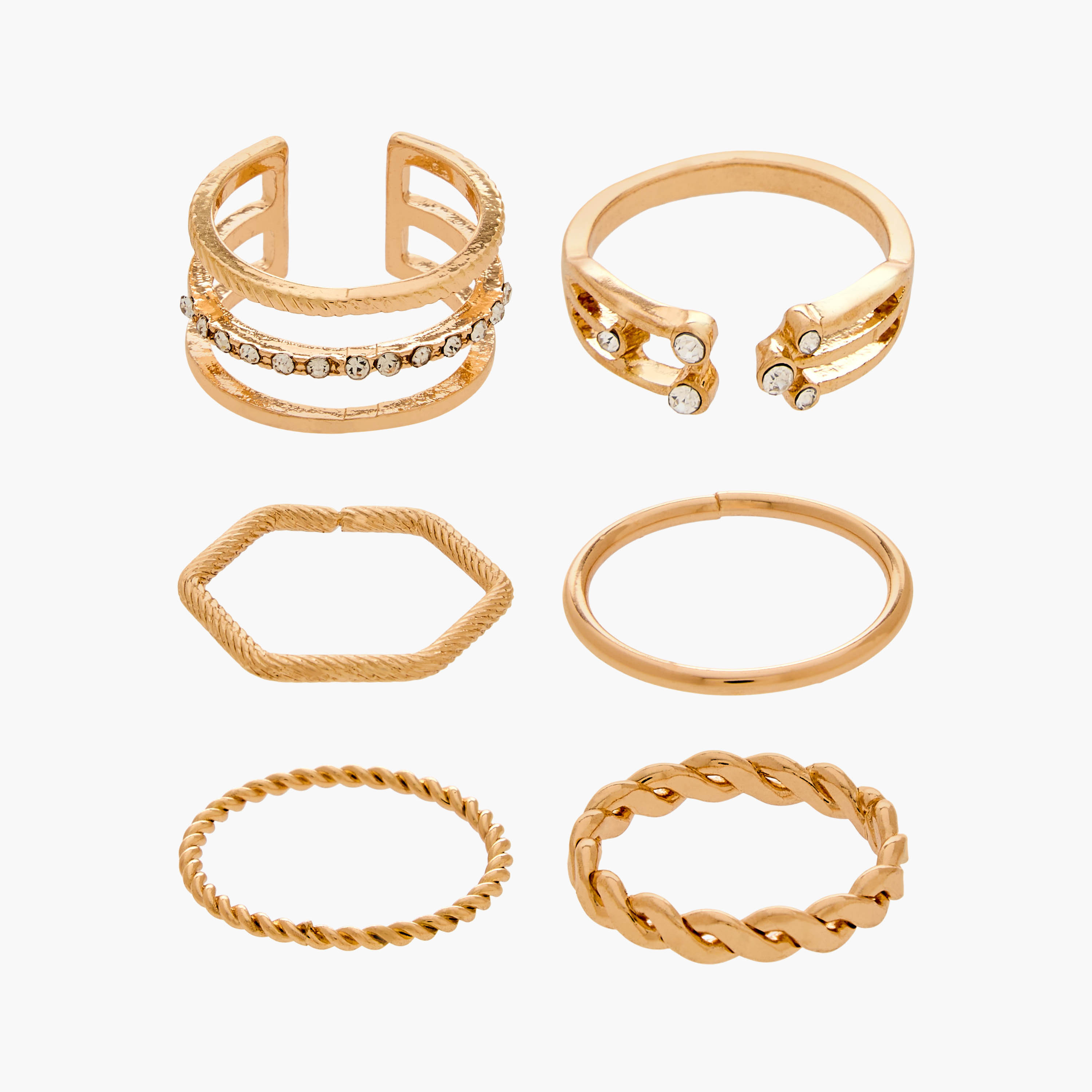 Set of 6 - Assorted Gold Tone Ring-women-watchesandjewellery-jewellery-rings-image-1
