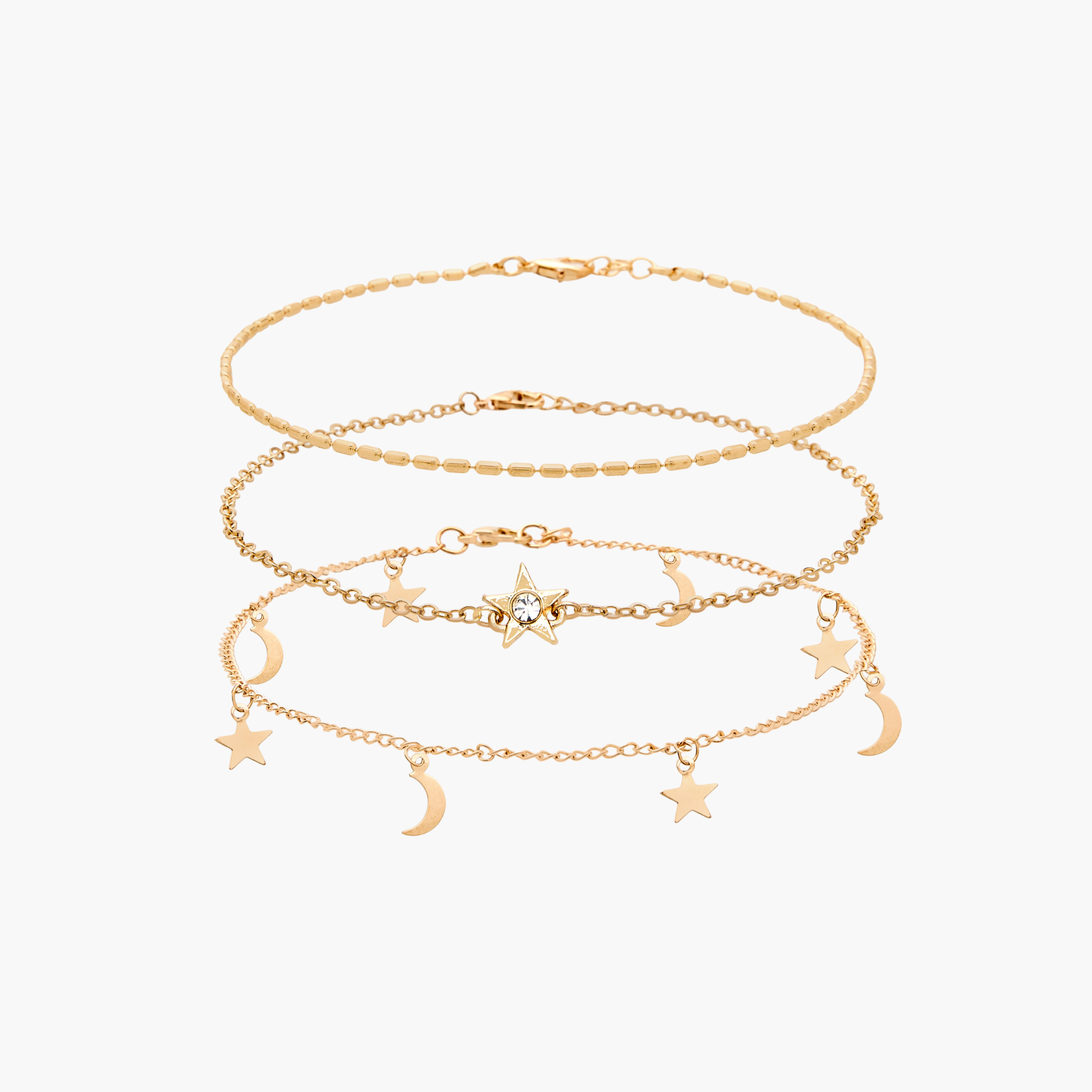 طقم خلاخيل متنوعة بلون ذهبي من 3 قطع-women-watchesandjewellery-jewellery-anklets-image-1