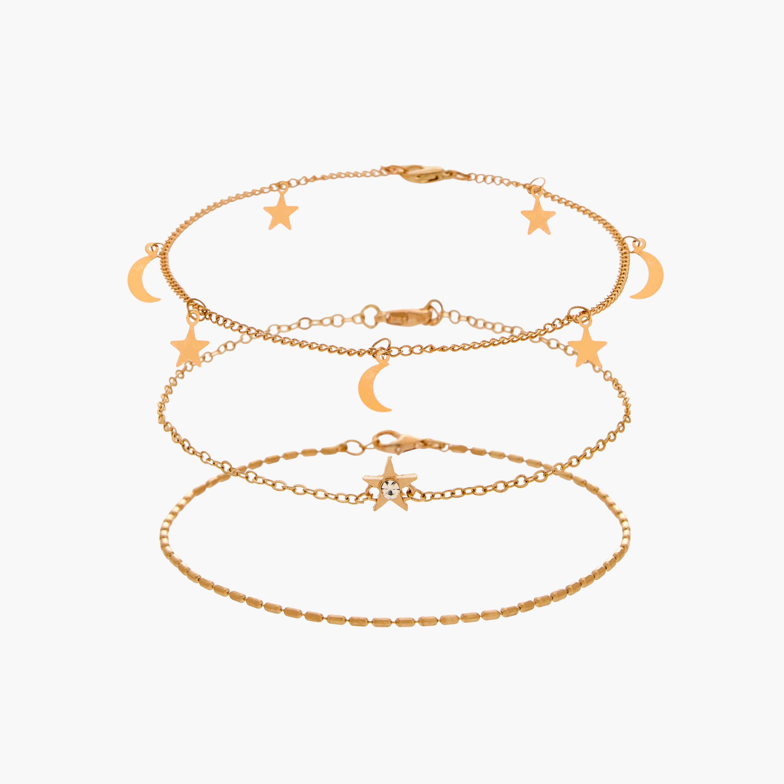 طقم خلاخيل متنوعة بلون ذهبي من 3 قطع-women-watchesandjewellery-jewellery-anklets-image-1