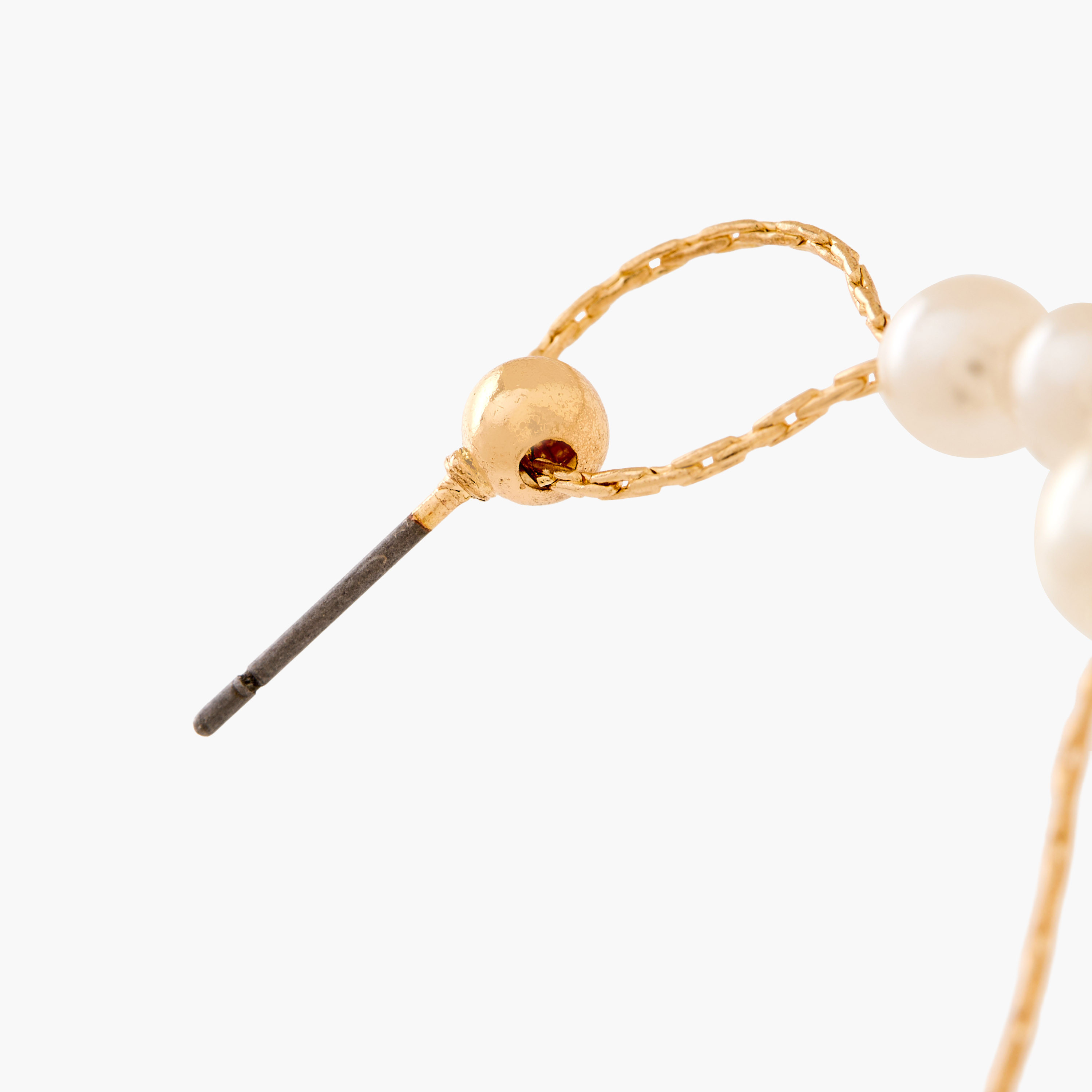 Gold Tone Pearl Dangler Earrings with Pushback Closure-women-watchesandjewellery-jewellery-earrings-image-4