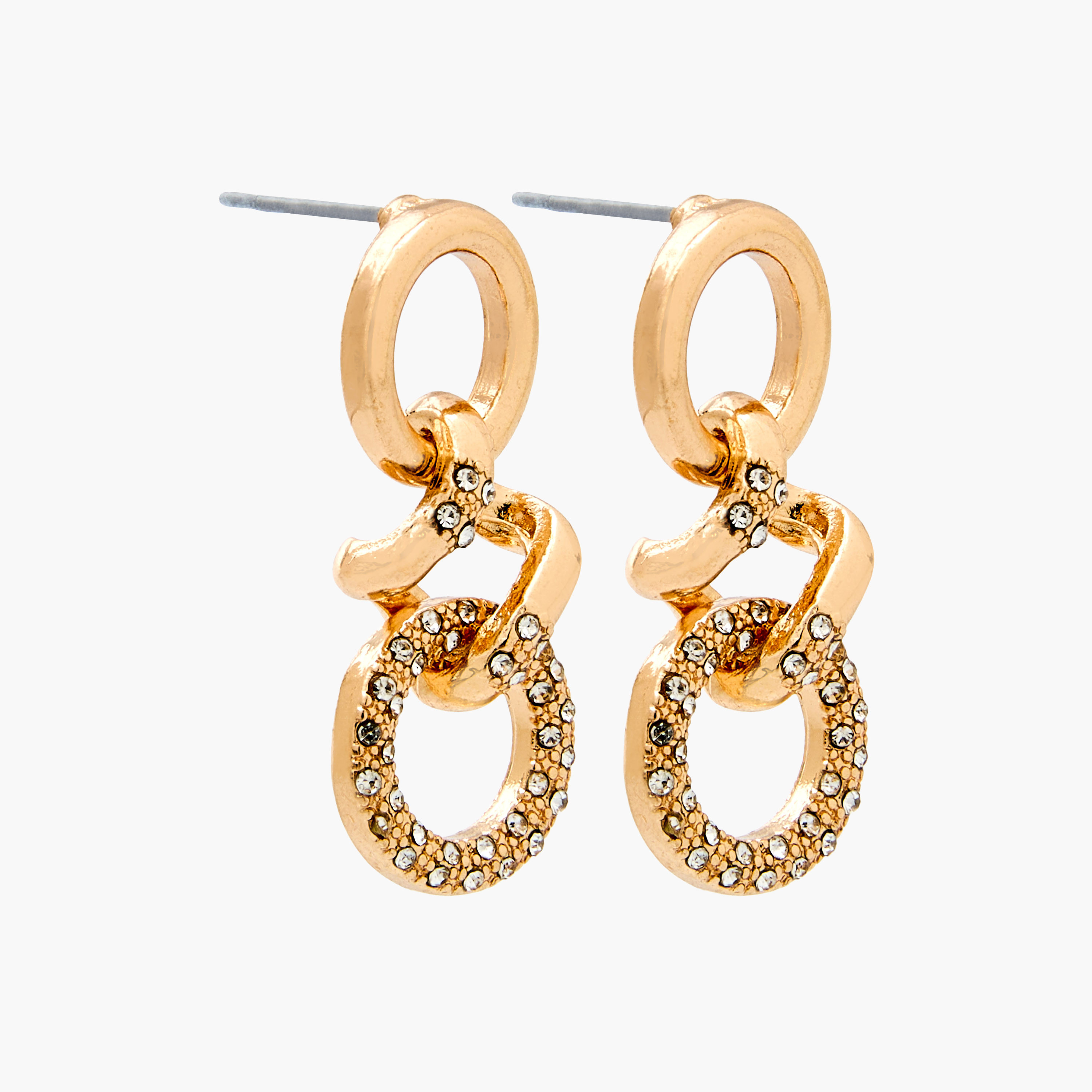 حلق متدلي مزين بلون ذهبي ومكبس إغلاق-women-watchesandjewellery-jewellery-earrings-image-2