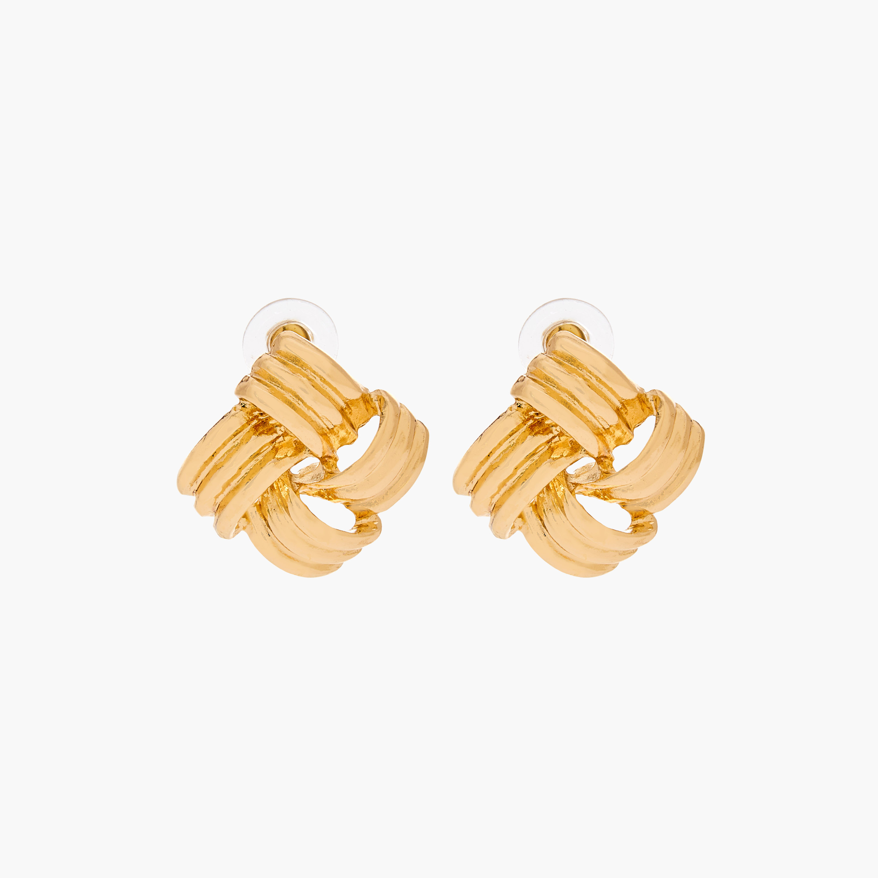 حلق دبوس عقدة بلون ذهبي ومكبس إغلاق-women-watchesandjewellery-jewellery-earrings-image-1