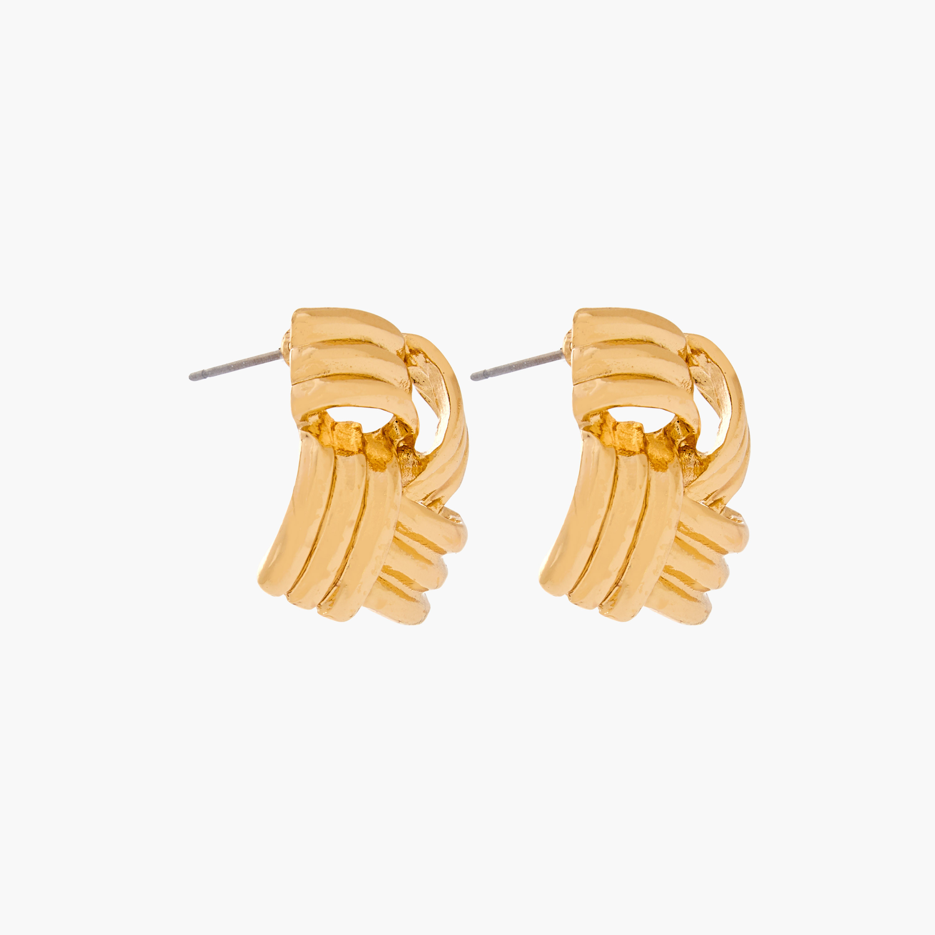 حلق دبوس عقدة بلون ذهبي ومكبس إغلاق-women-watchesandjewellery-jewellery-earrings-image-2