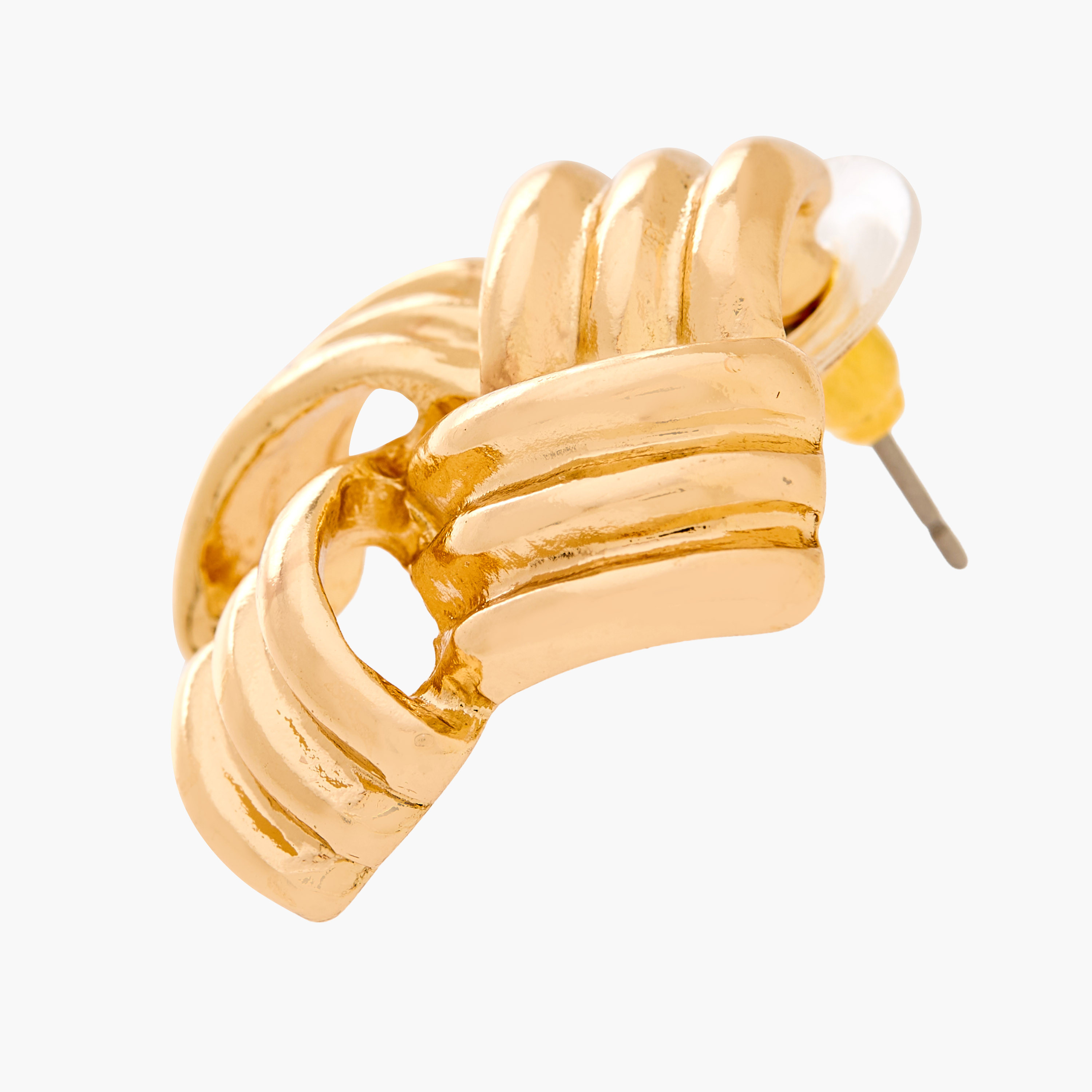 حلق دبوس عقدة بلون ذهبي ومكبس إغلاق-women-watchesandjewellery-jewellery-earrings-image-3