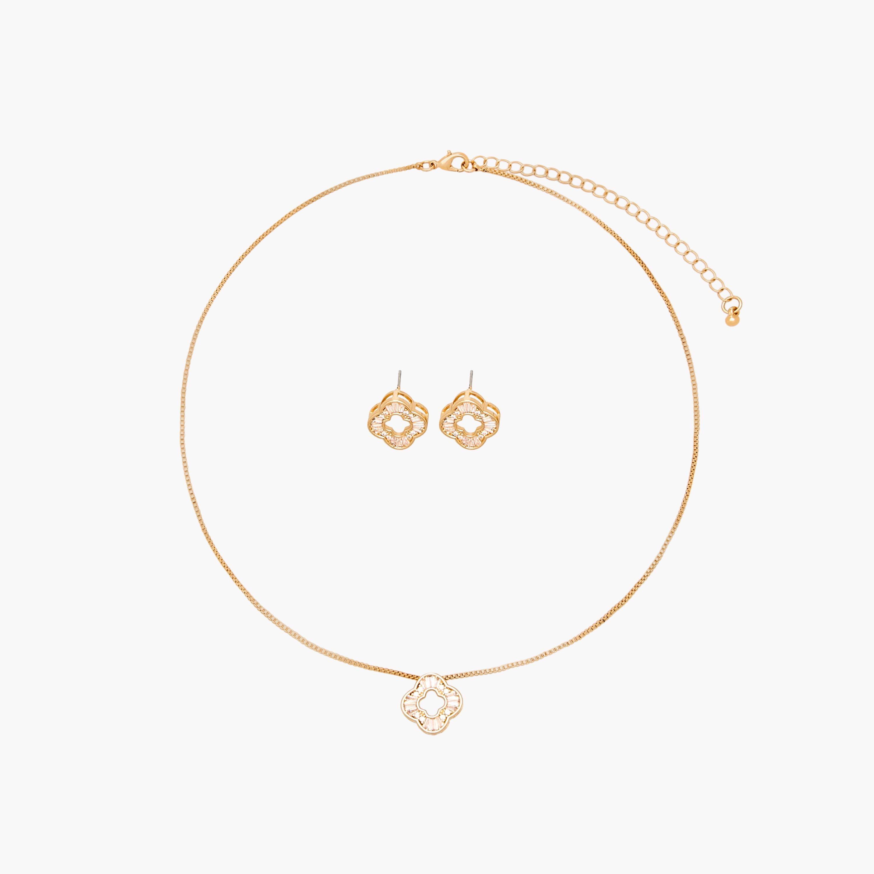 عقد وحلق بتزيينات زهرية - طقم من قطعتين-women-watchesandjewellery-jewellery-jewellerysets-image-1